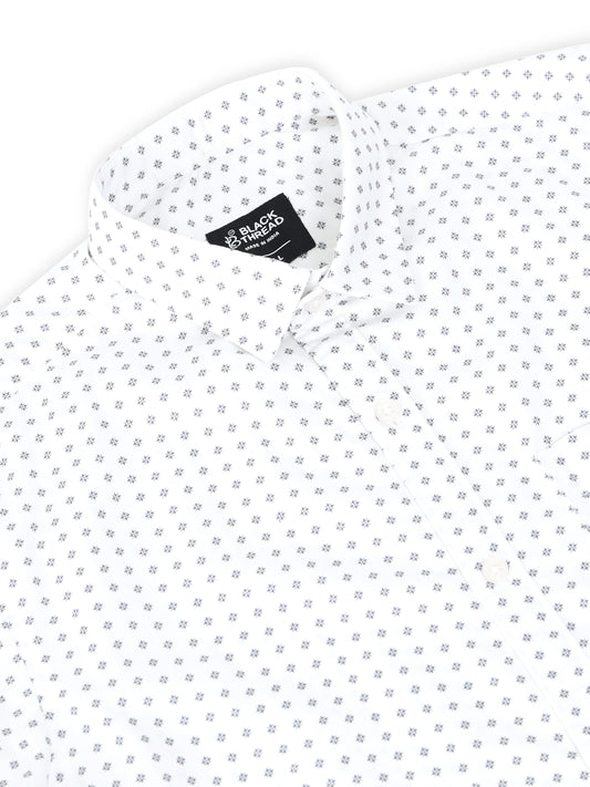 Men’s White Micro Printed Slim Fit Casual Shirt By Black Thread