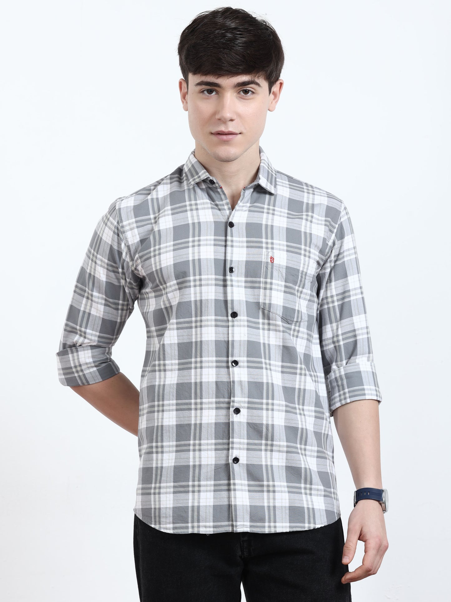 Classic Grey And White Check Shirt For Men