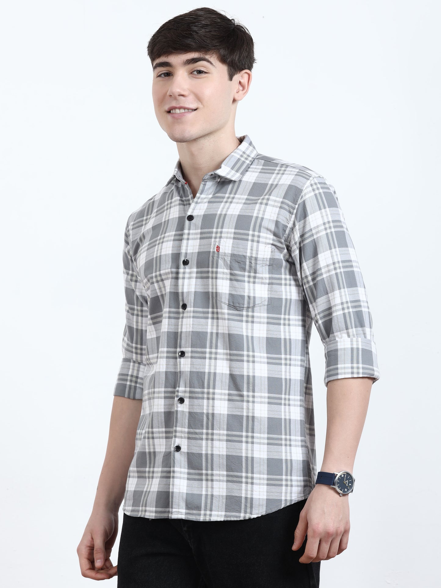 Classic Grey And White Check Shirt For Men