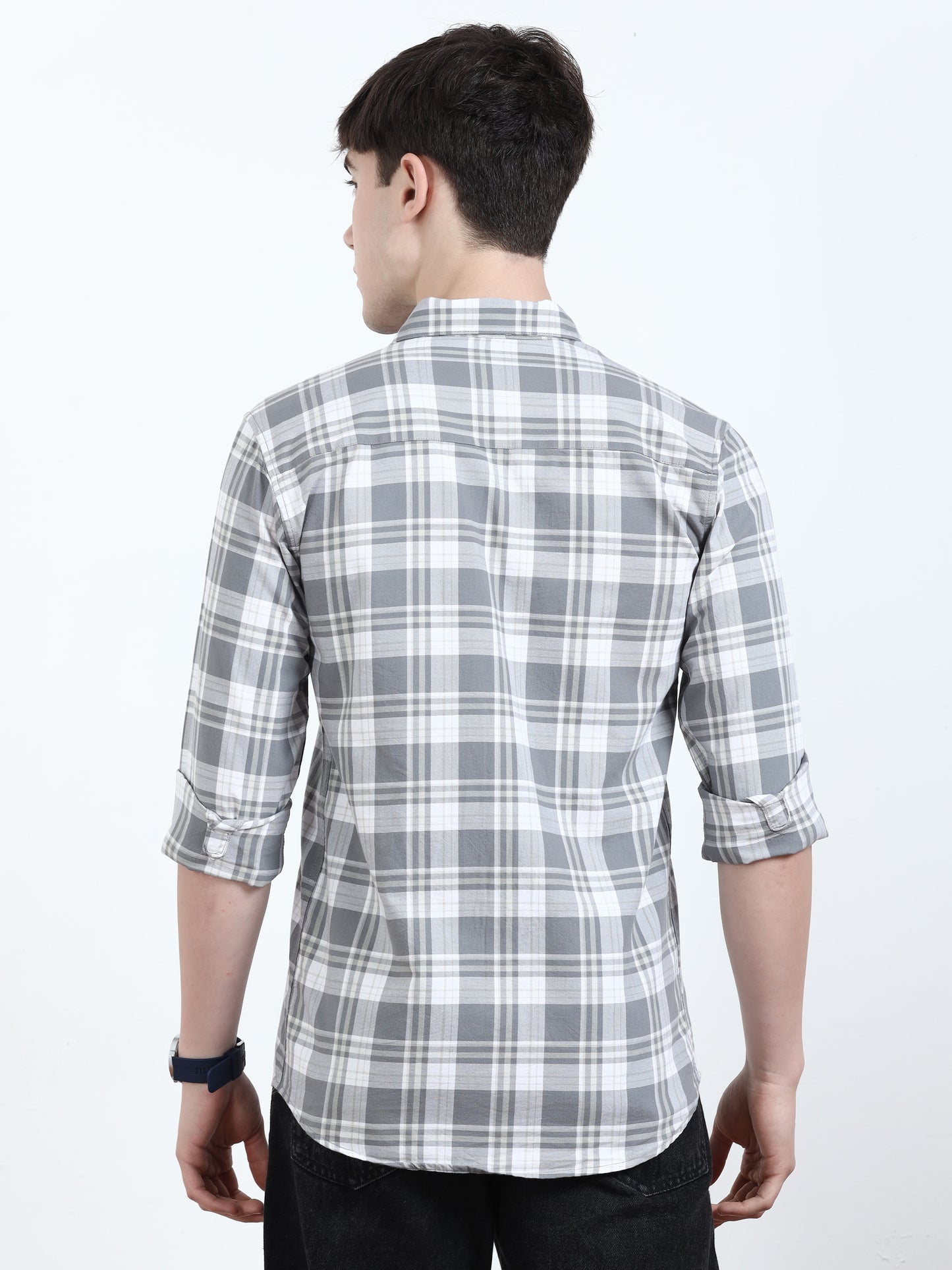 Classic Grey And White Check Shirt For Men