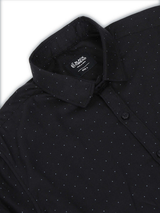 Men’s Black Micro Dot Printed Slim Fit Casual Shirt By Black Thread