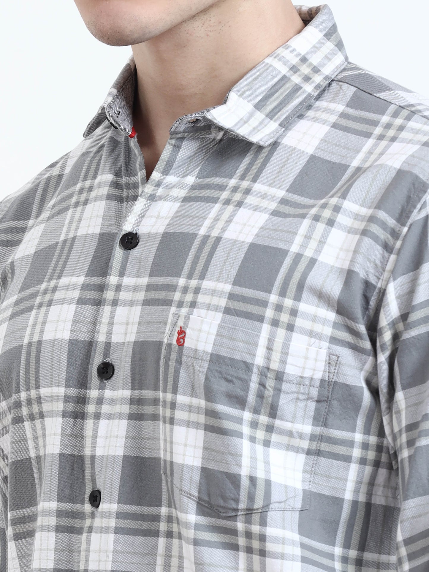 Classic Grey And White Check Shirt For Men