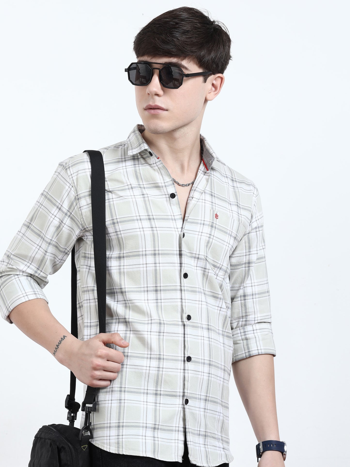 Classic Timewolf White Check Shirt For Men