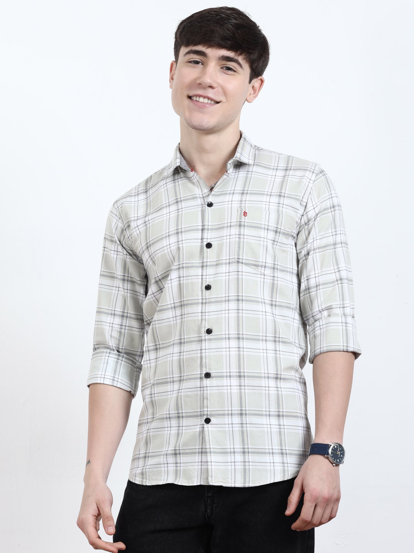 Classic Timewolf White Check Shirt For Men