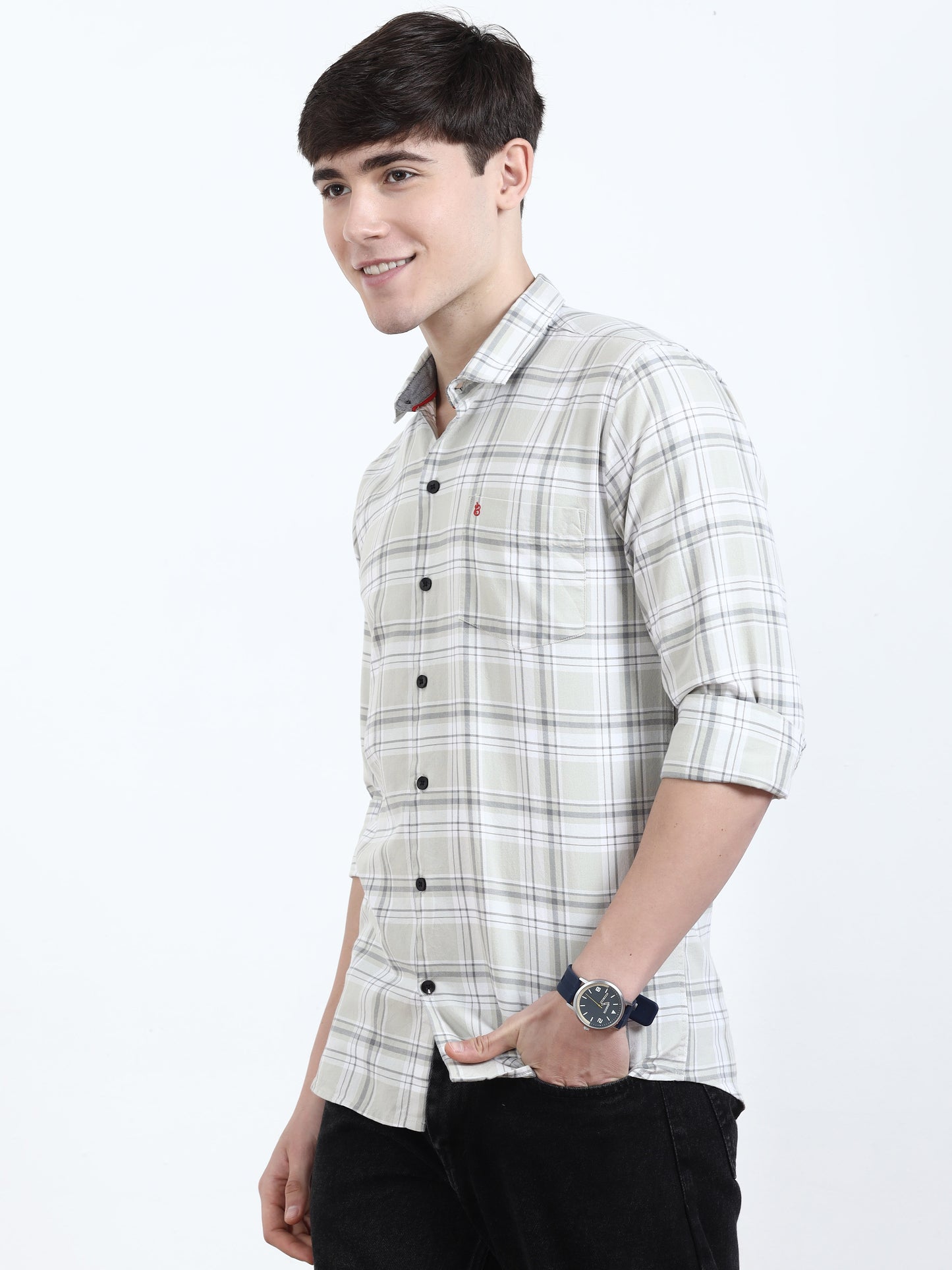 Classic Timewolf White Check Shirt For Men