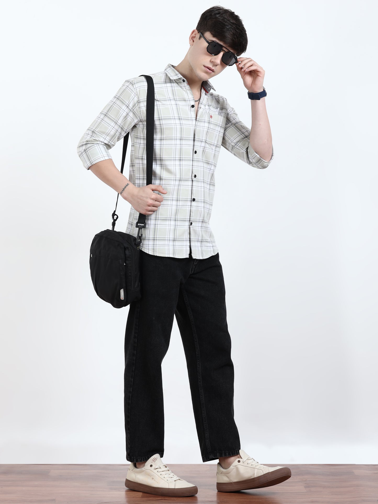 Classic Timewolf White Check Shirt For Men