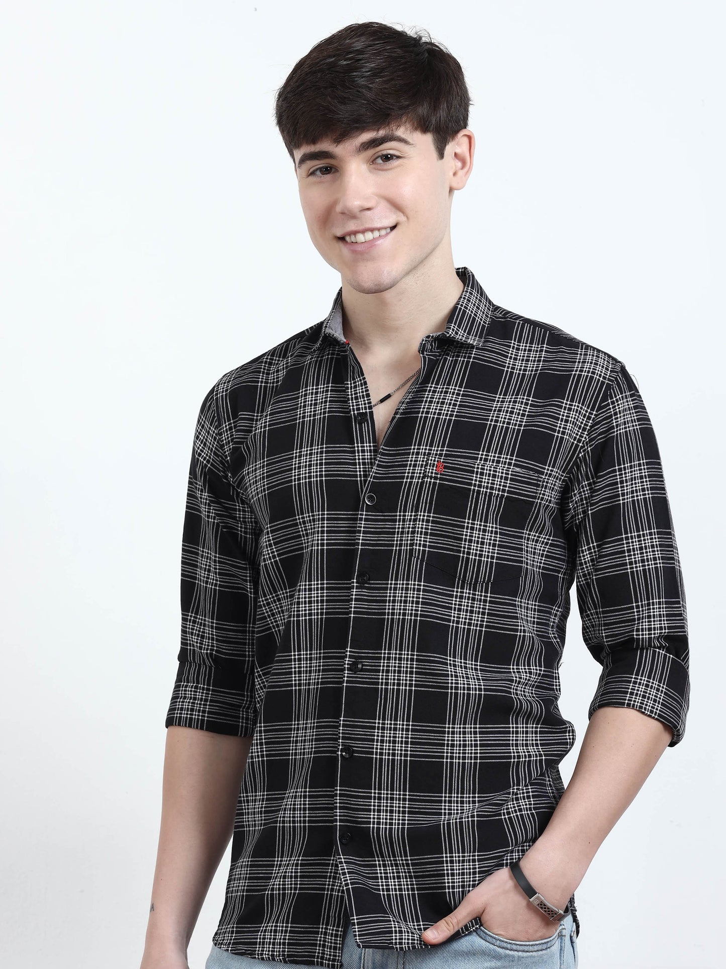 Classic Black And Grey Check Shirt for men