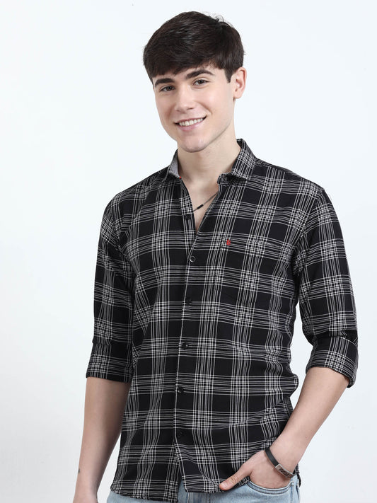 Classic Black And Grey Check Shirt  for men
