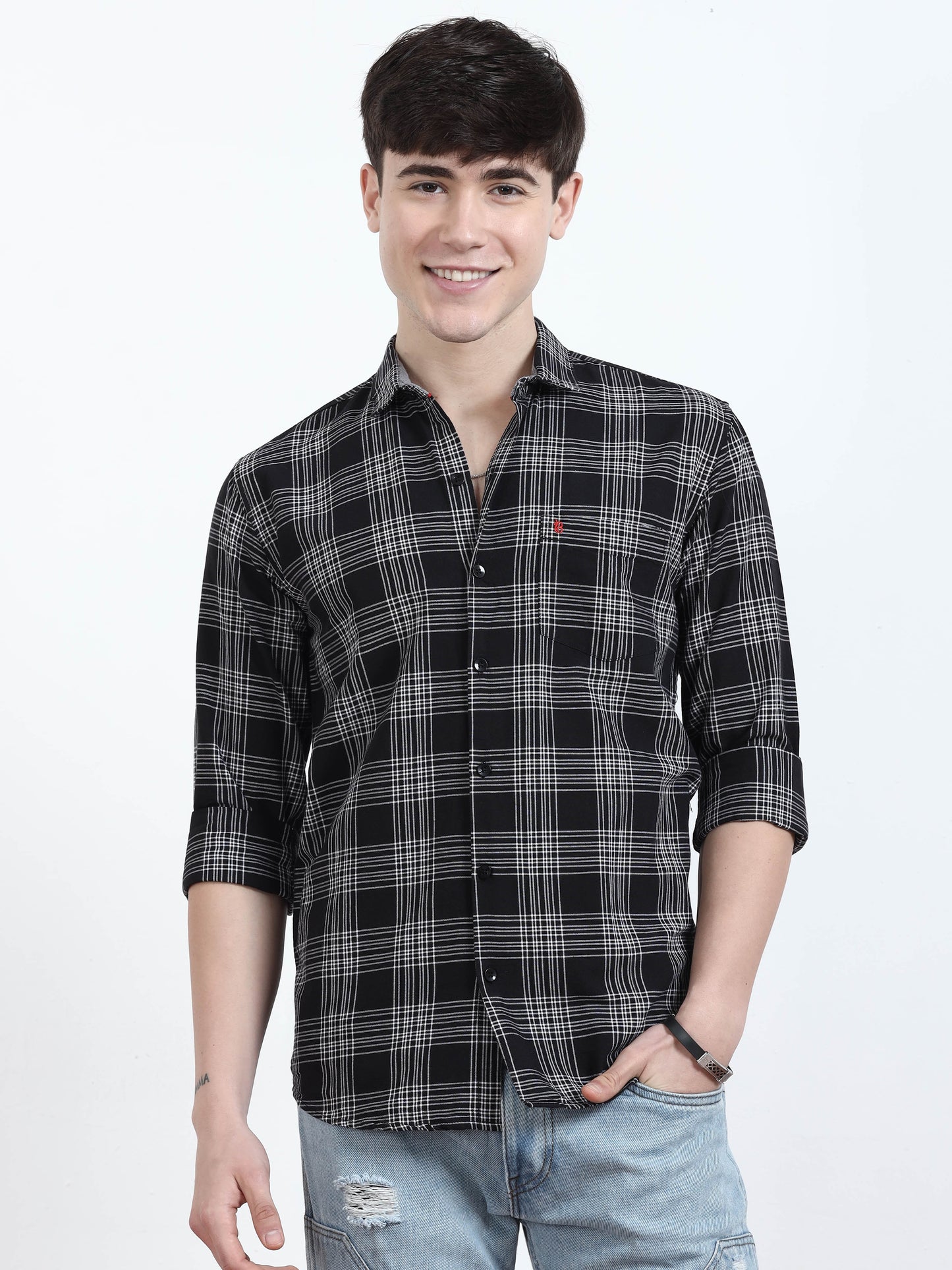 Classic Black And Grey Check Shirt for men