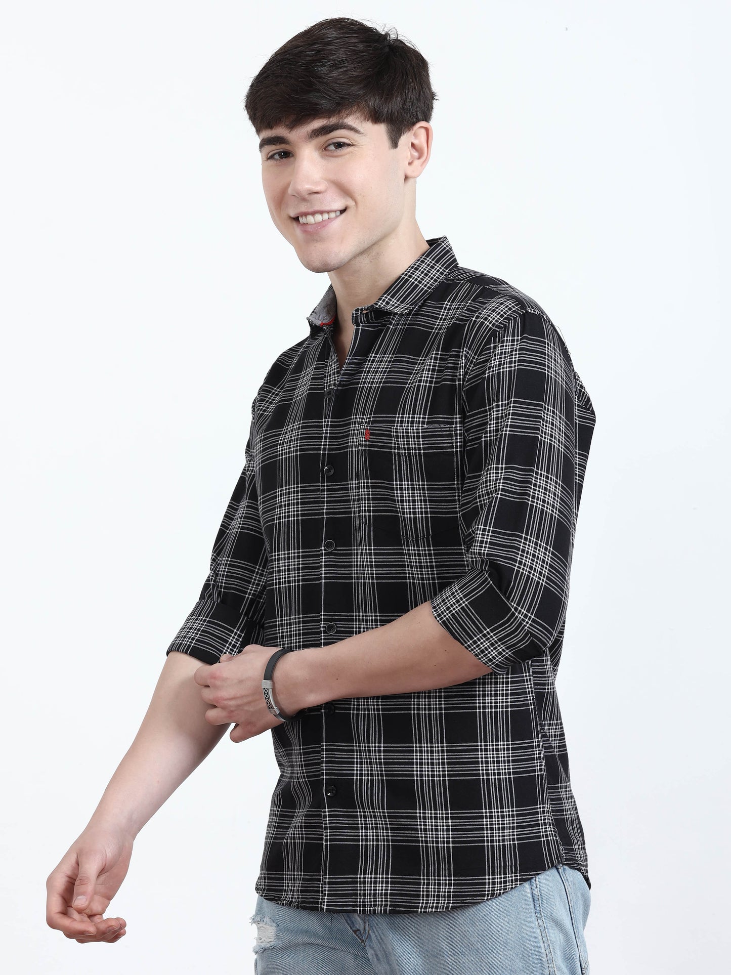 Classic Black And Grey Check Shirt for men