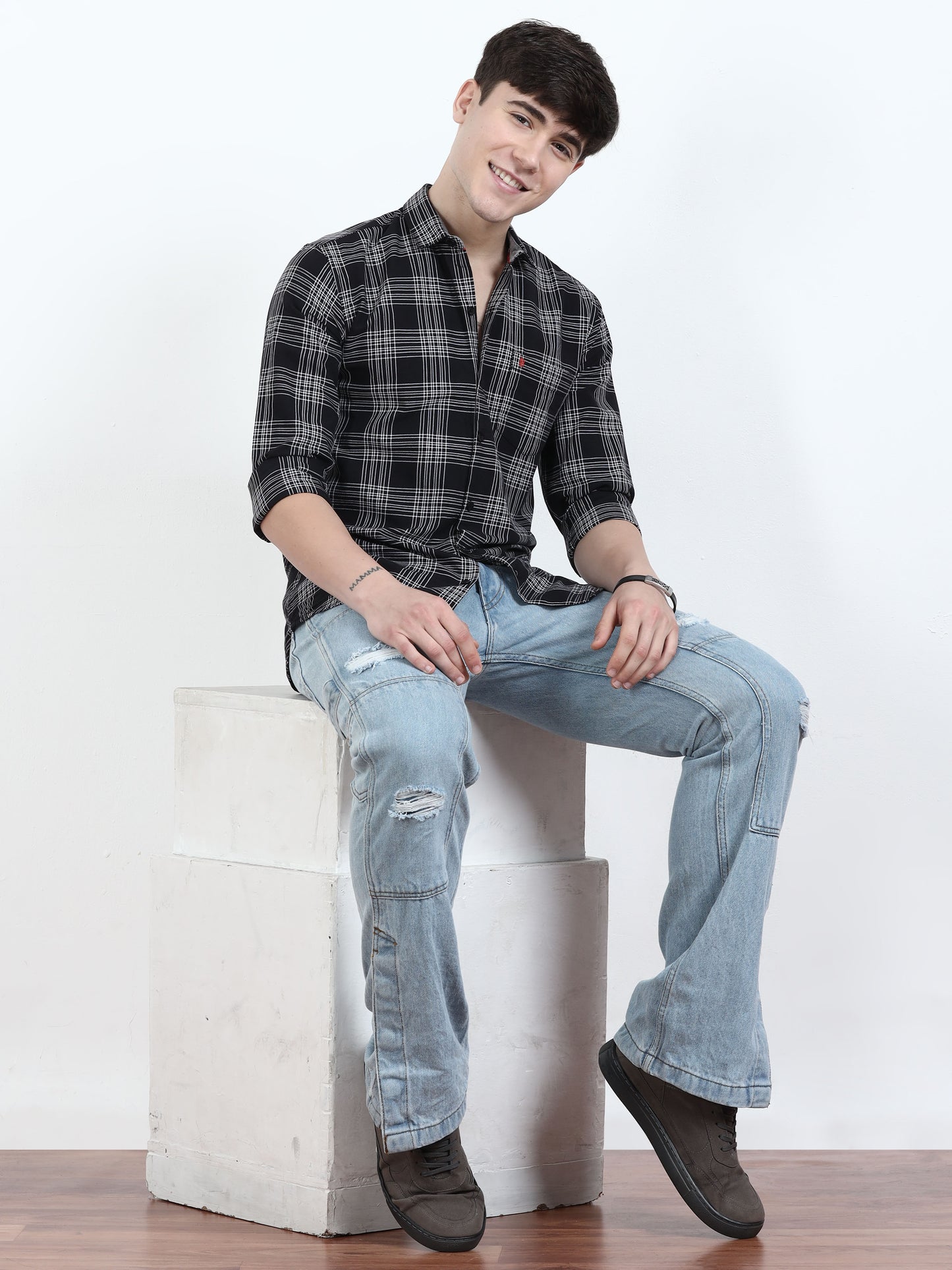 Classic Black And Grey Check Shirt for men