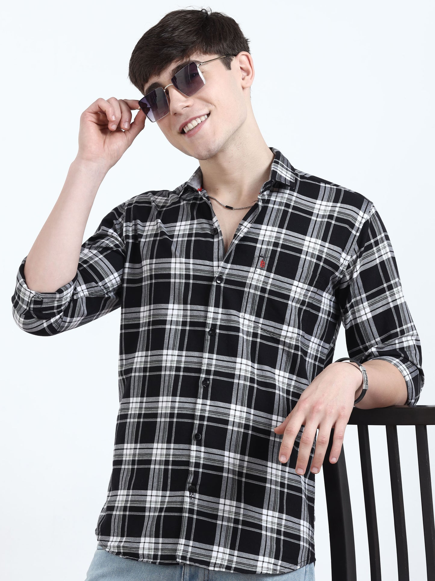 Classic Daisy And Black Check Shirt For Men
