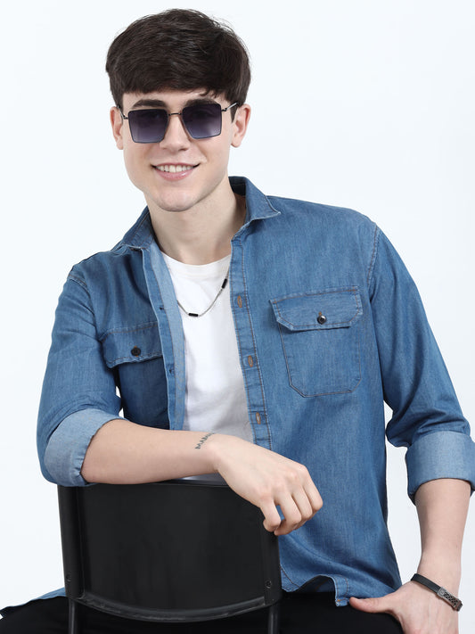 blue denim shirt For men