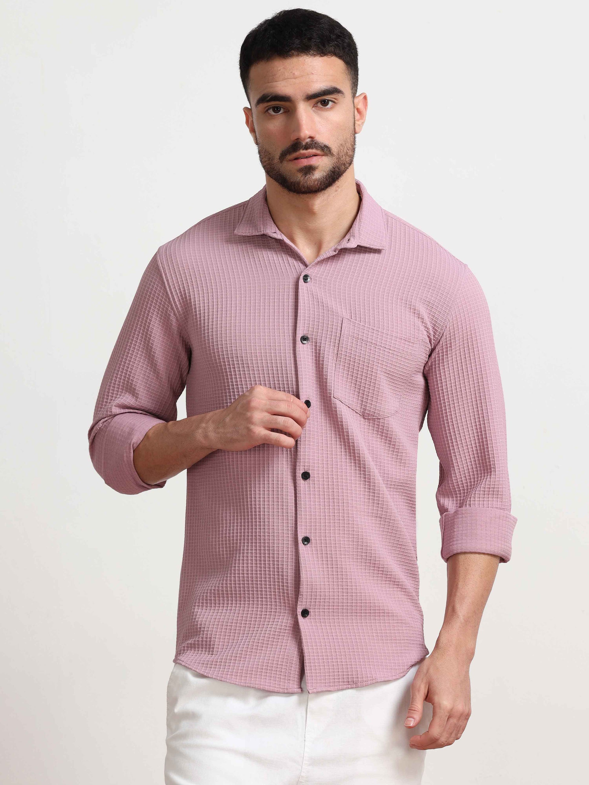 Textured Popcorn Pink Colour Shirt for Men