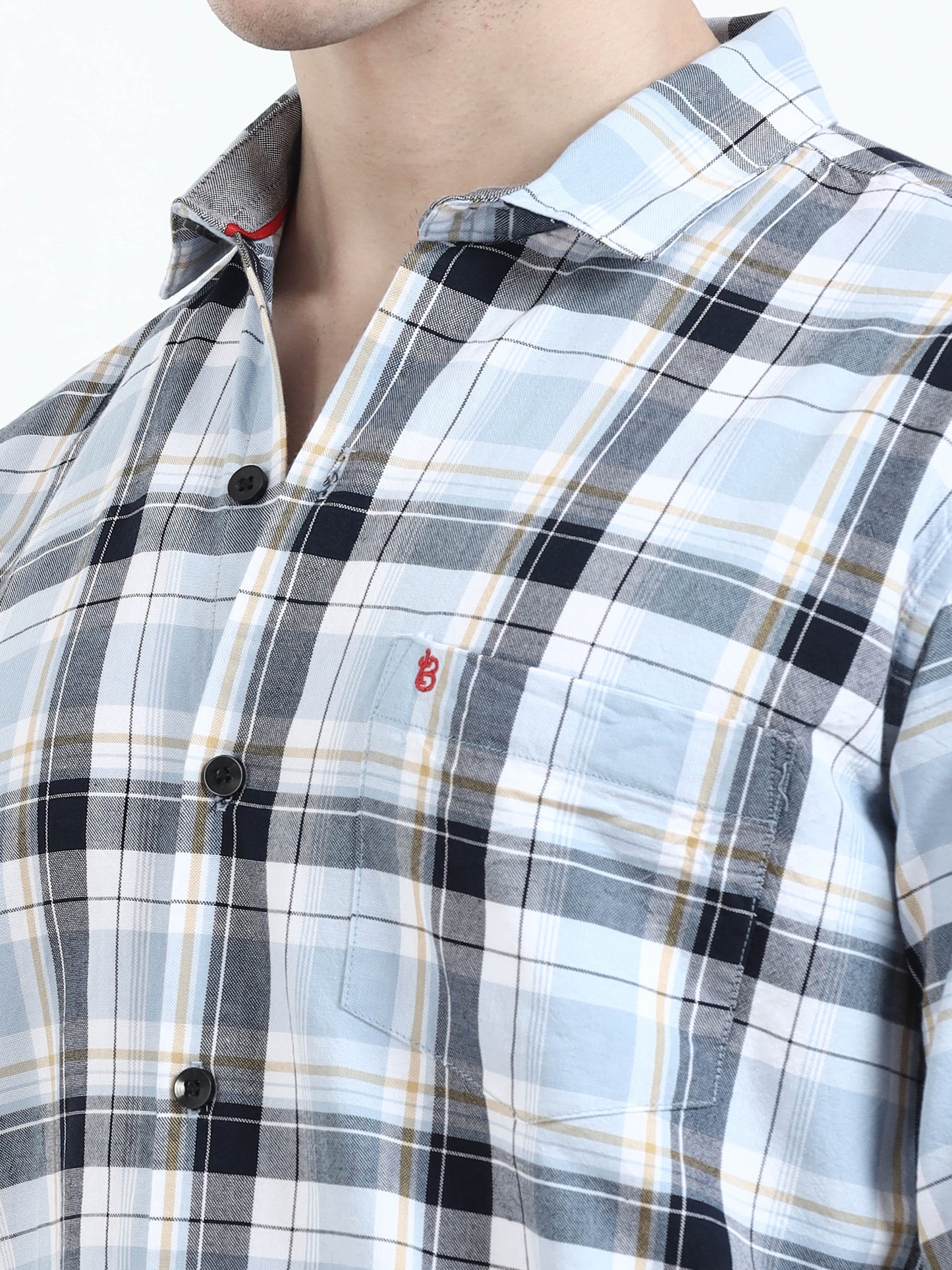 Classic Sky Blue And Black Check Shirt For Men
