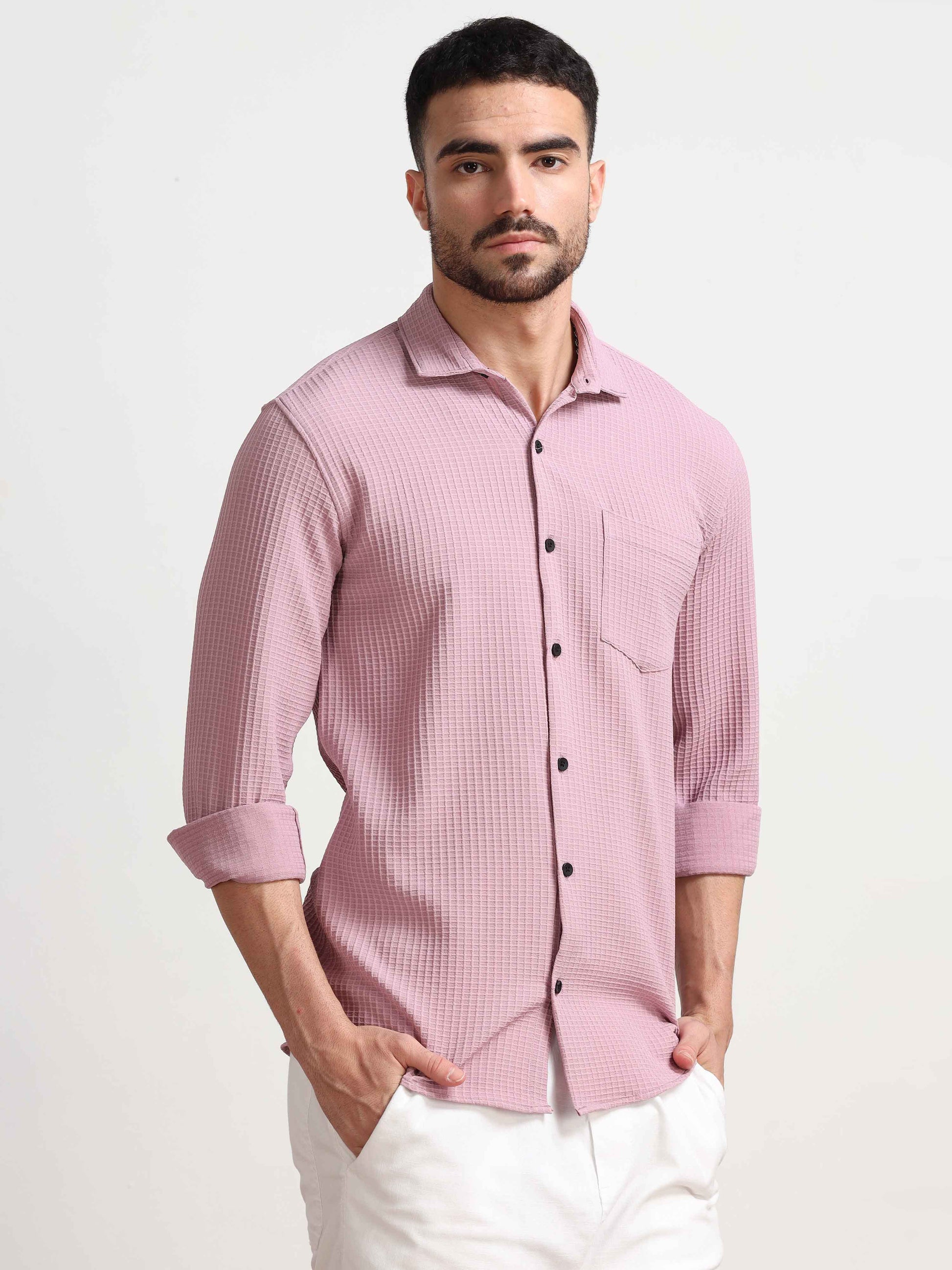 Textured Popcorn Pink Colour Shirt for Men