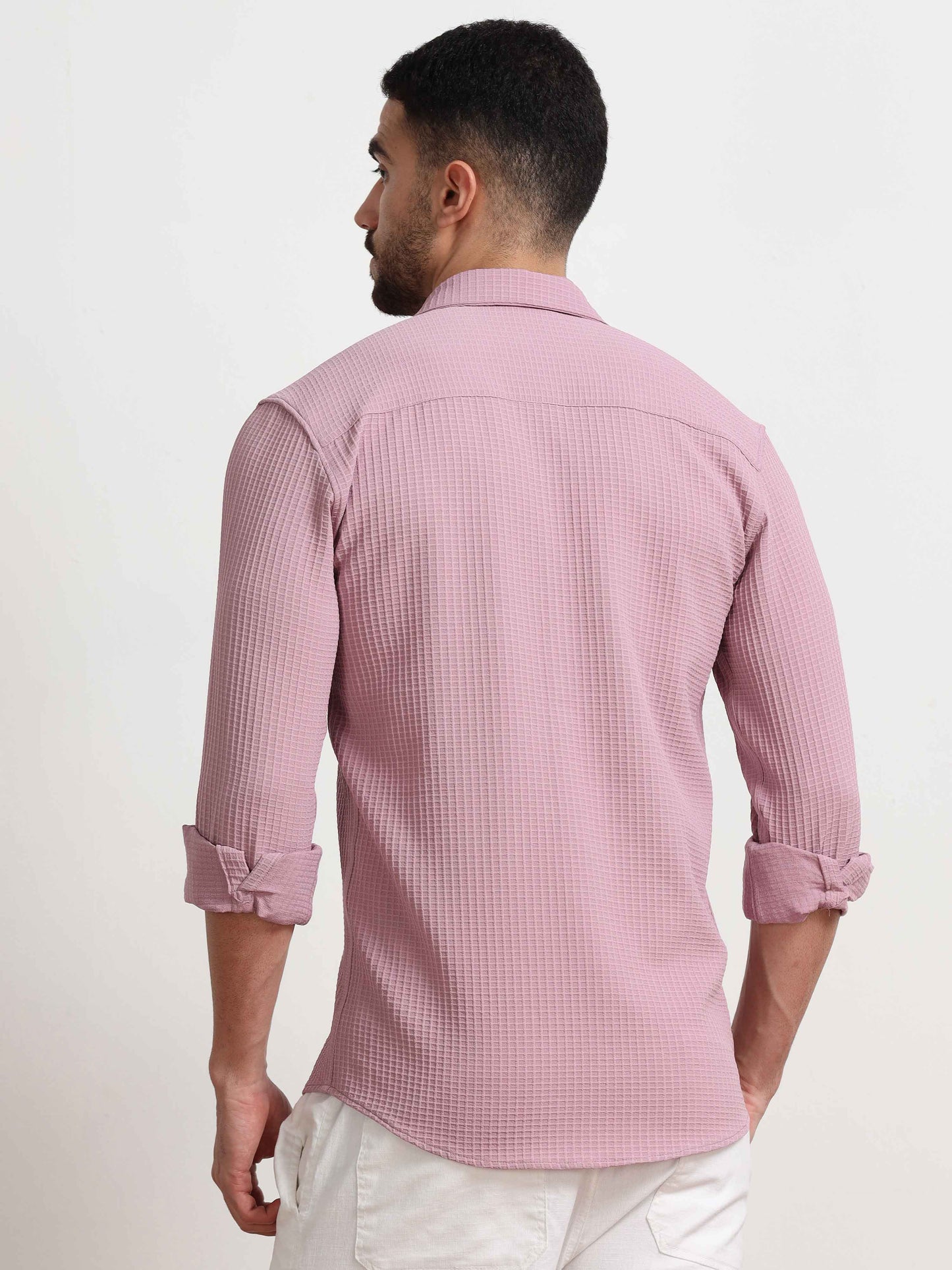 Textured Popcorn Pink Colour Shirt for Men