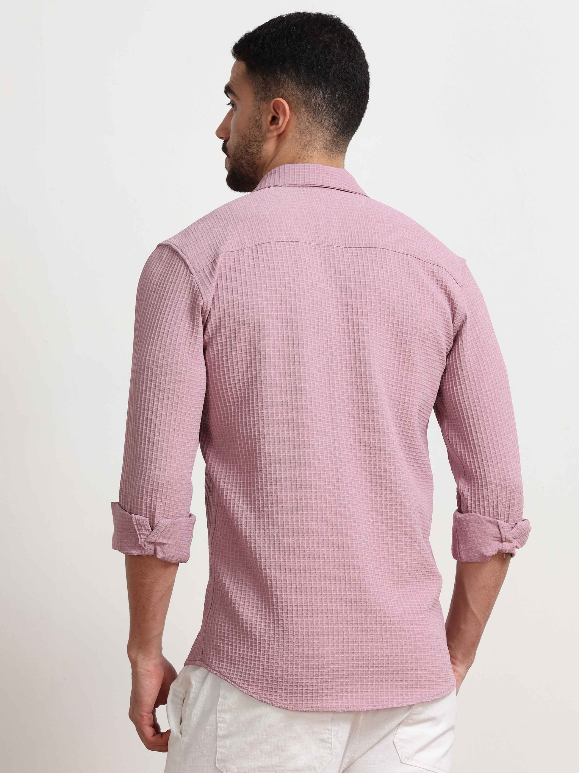 Textured Popcorn Pink Colour Shirt for Men