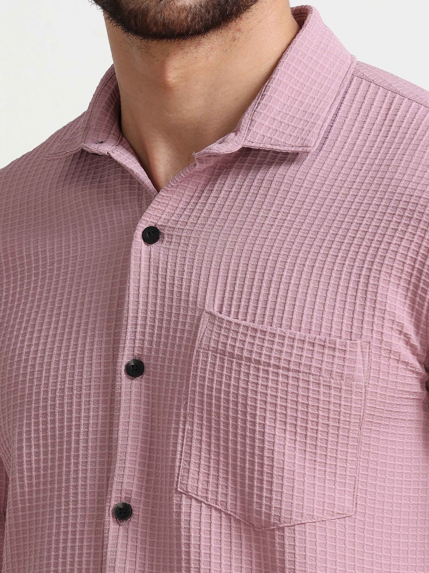 Textured Popcorn Pink Colour Shirt for Men