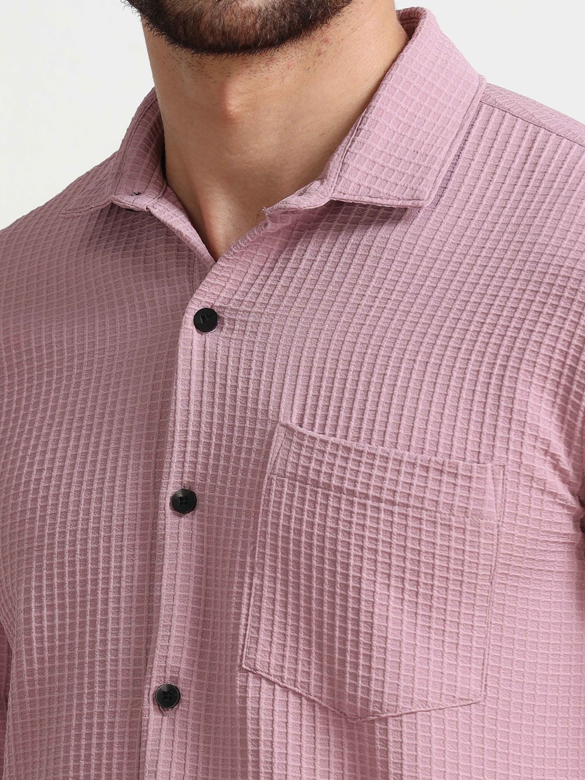 Textured Popcorn Pink Colour Shirt for Men