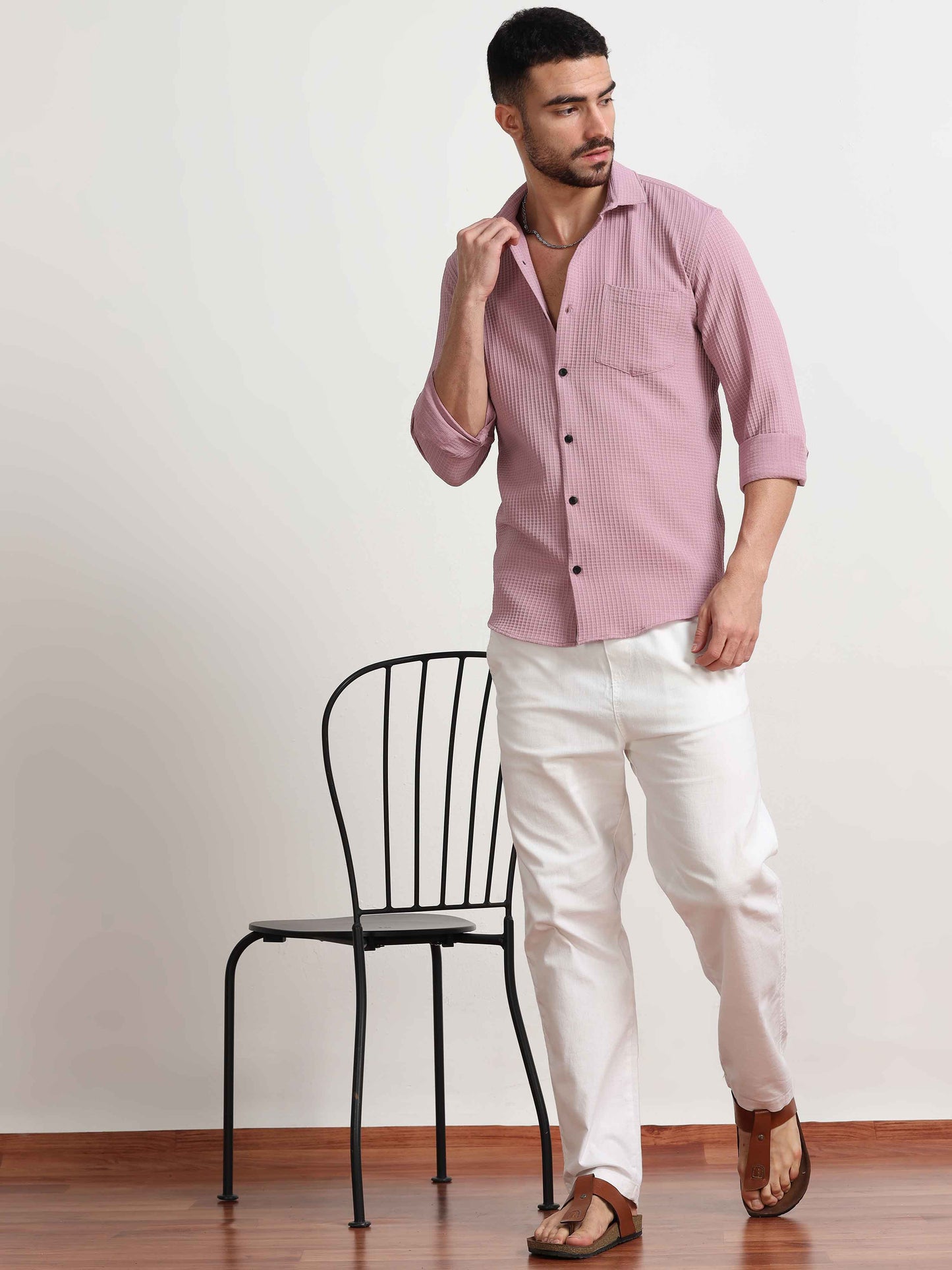 Textured Popcorn Pink Colour Shirt for Men