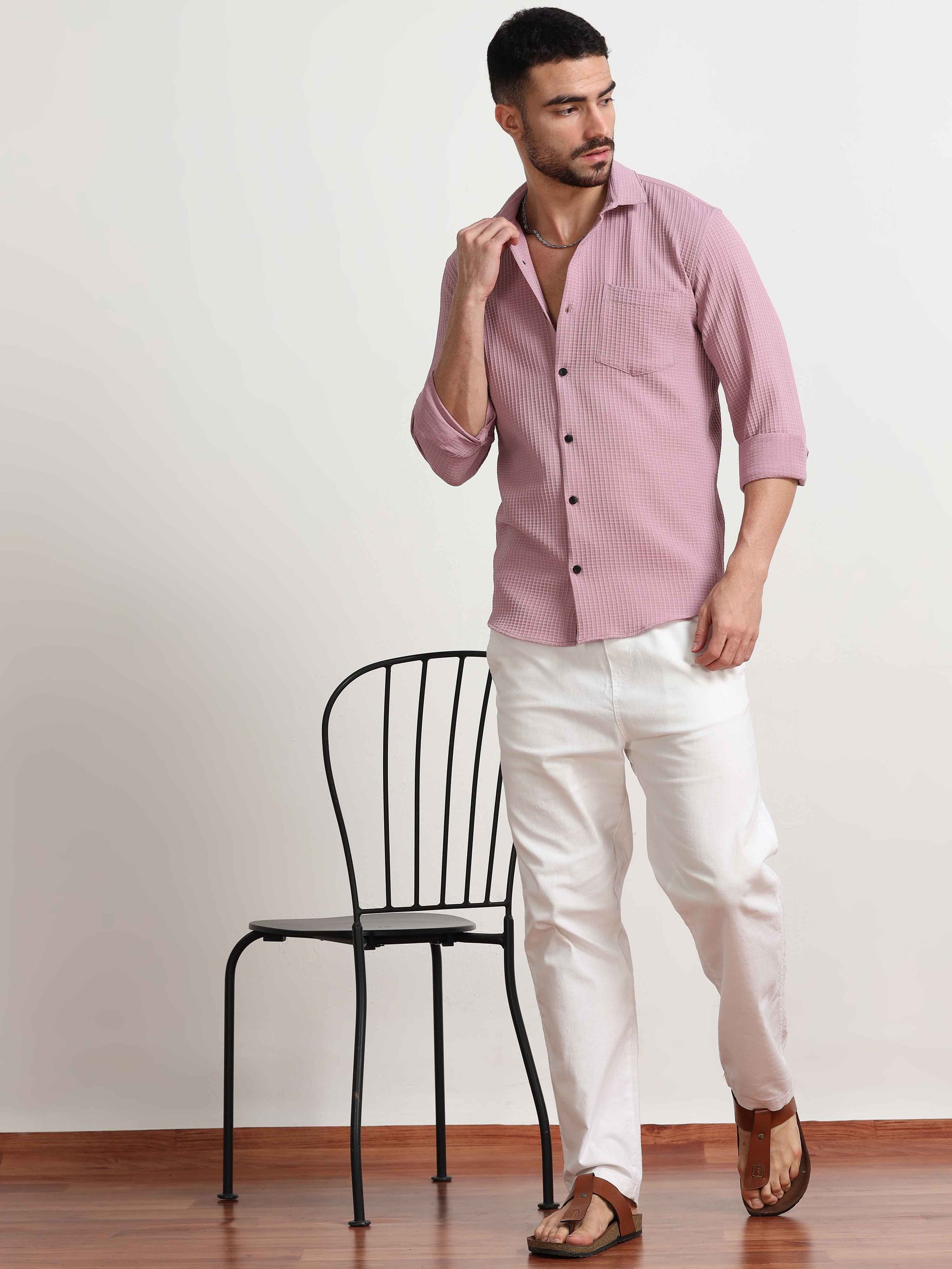 Textured Popcorn Pink Colour Shirt for Men