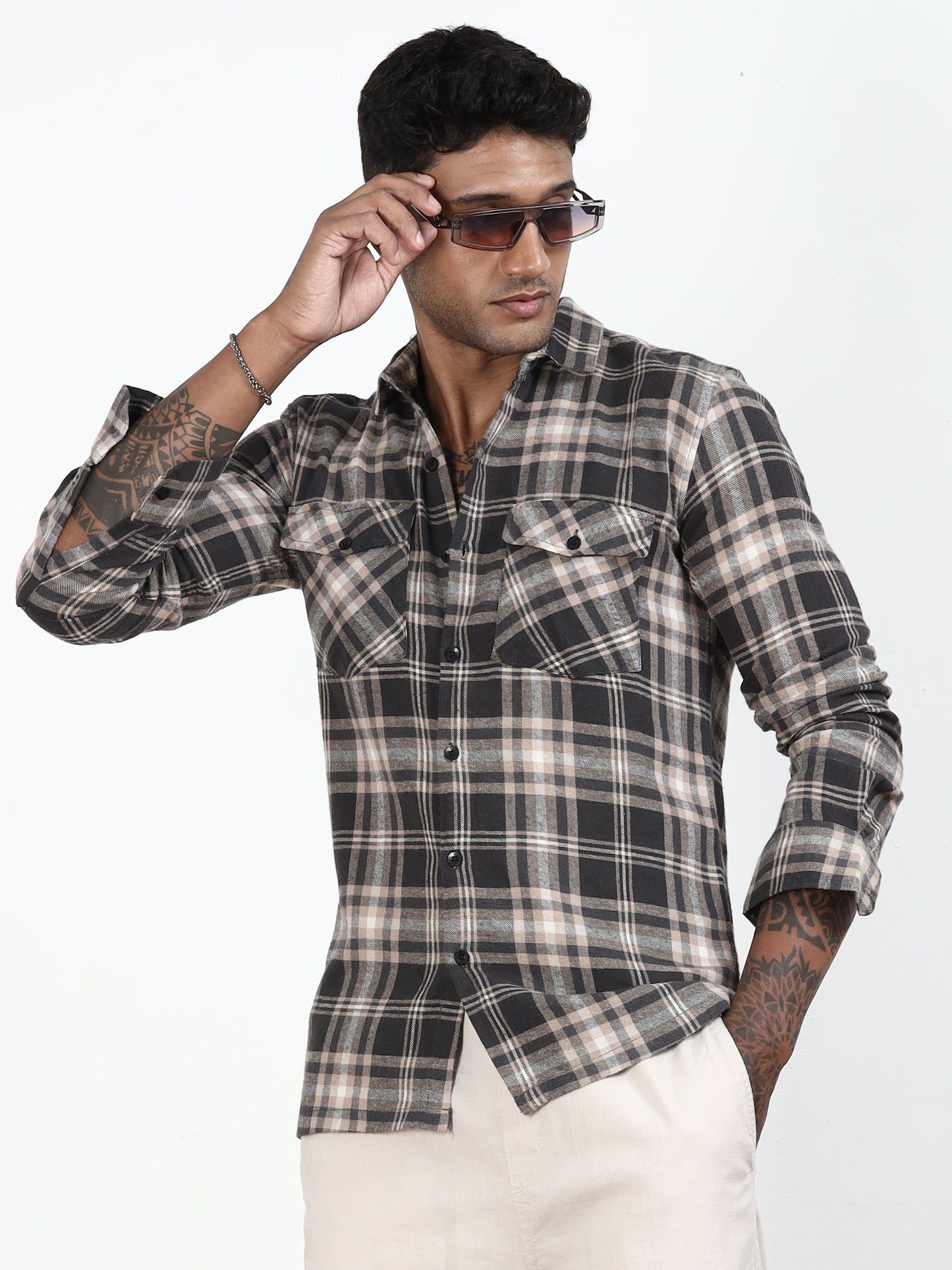 Dark Grey Check Shirt for men