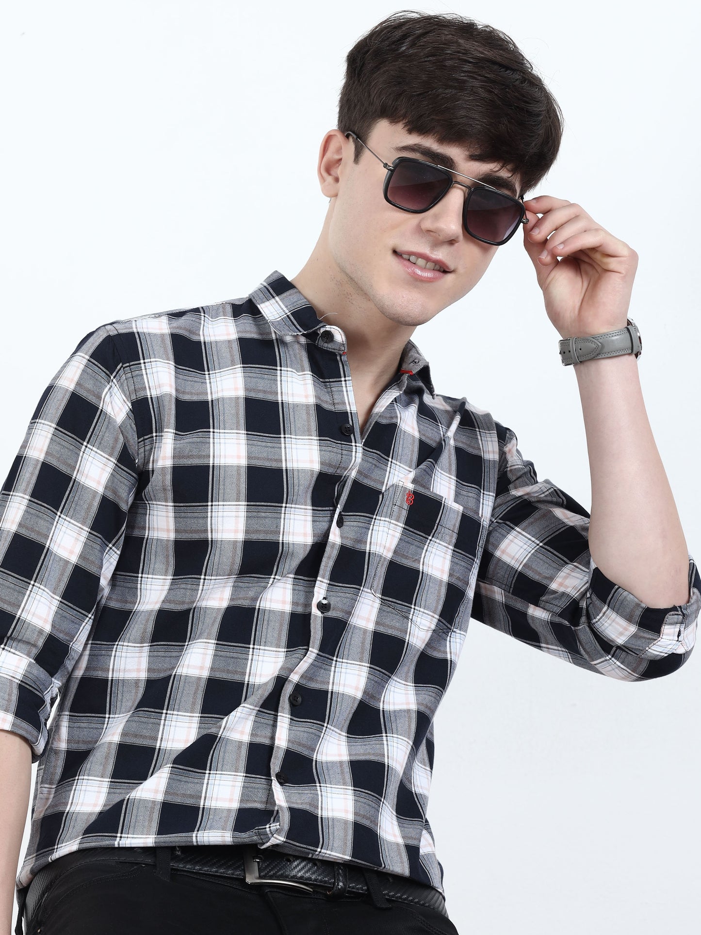 Box Black White Checks Shirt For Men