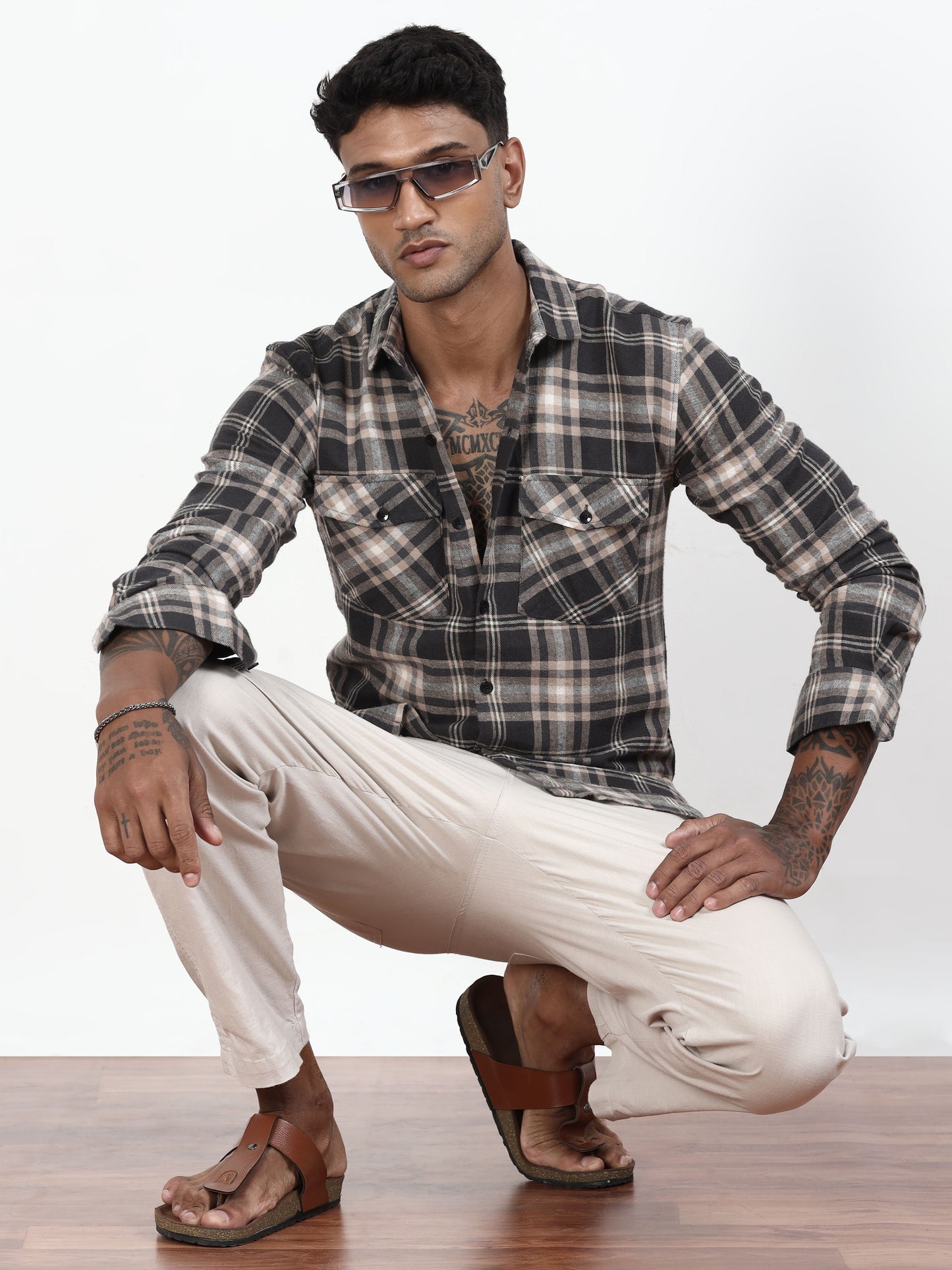 Dark Grey Check Shirt for men