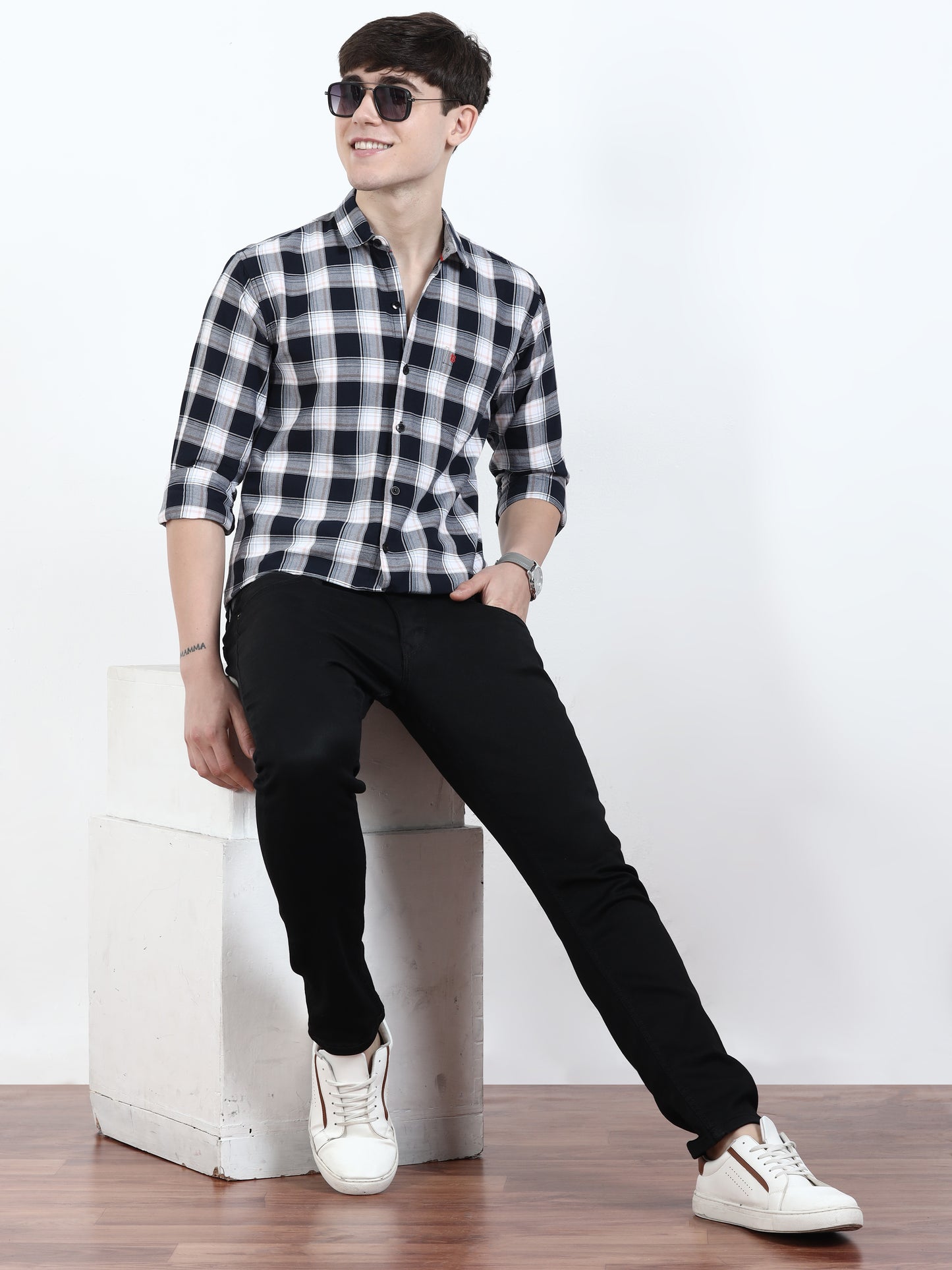 Box Black White Checks Shirt For Men