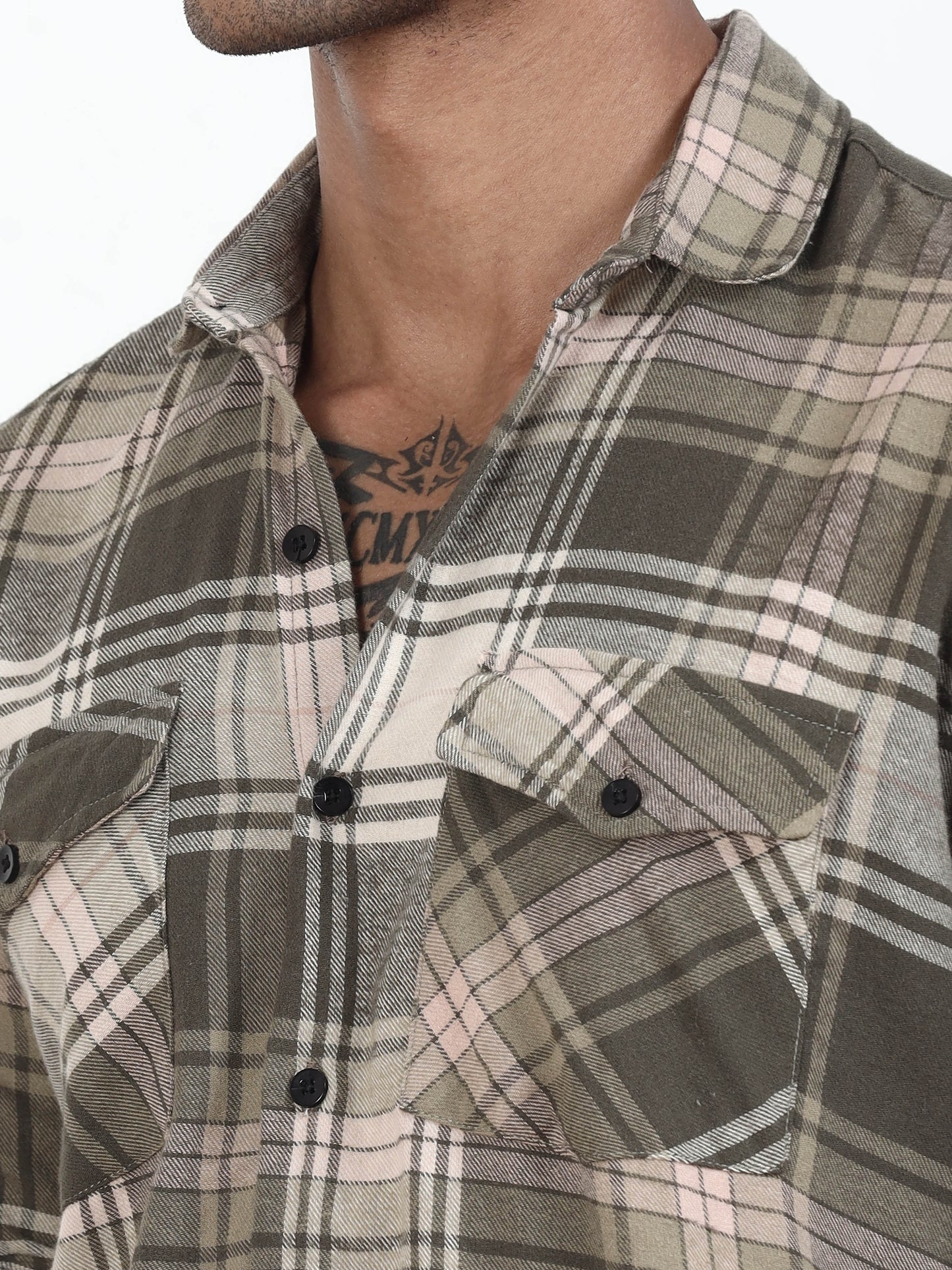 Olive Green Check Shirt For Men