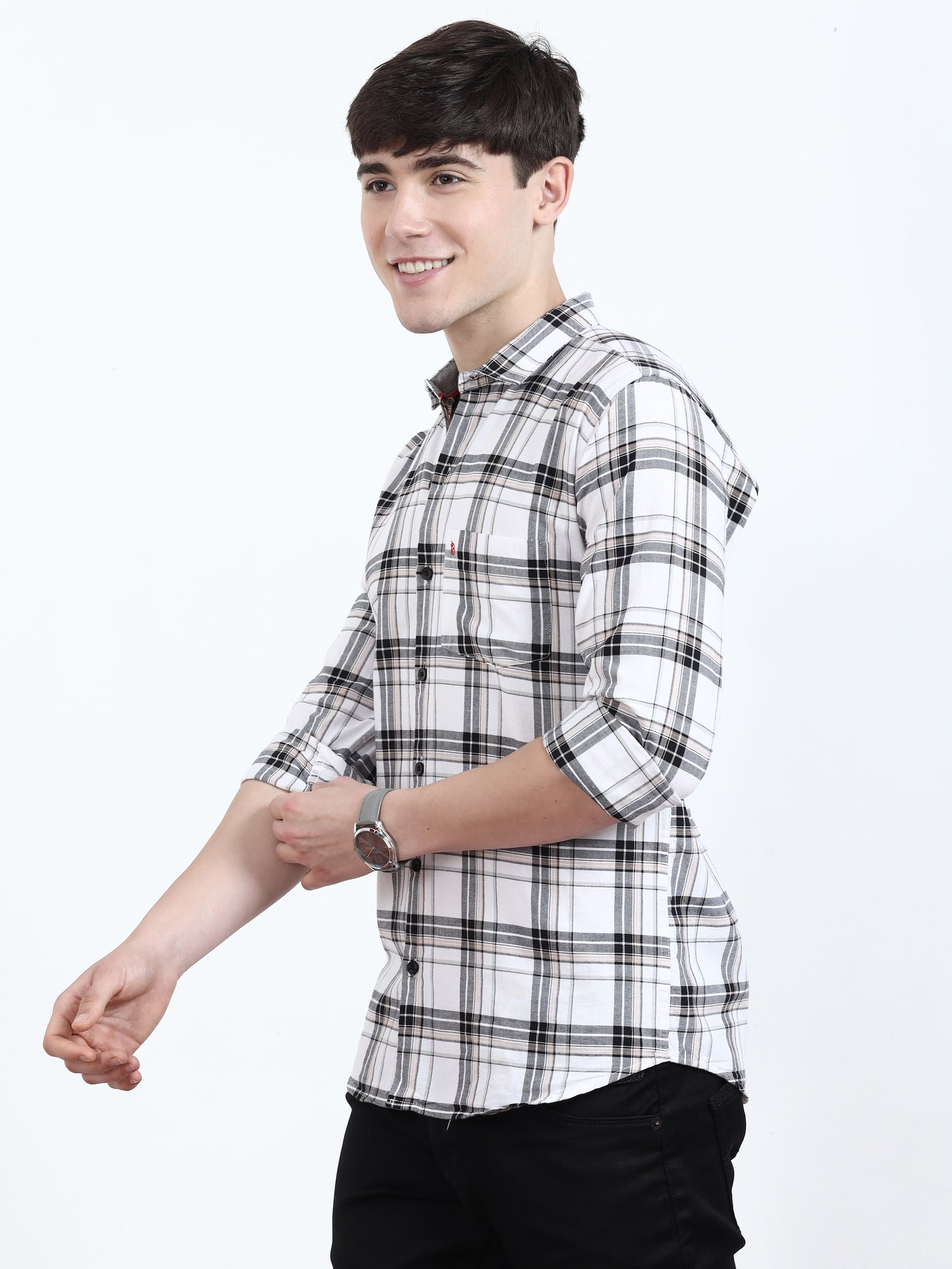 Black & Beige Tartan Opaque Mens Casual Check Shirts for men