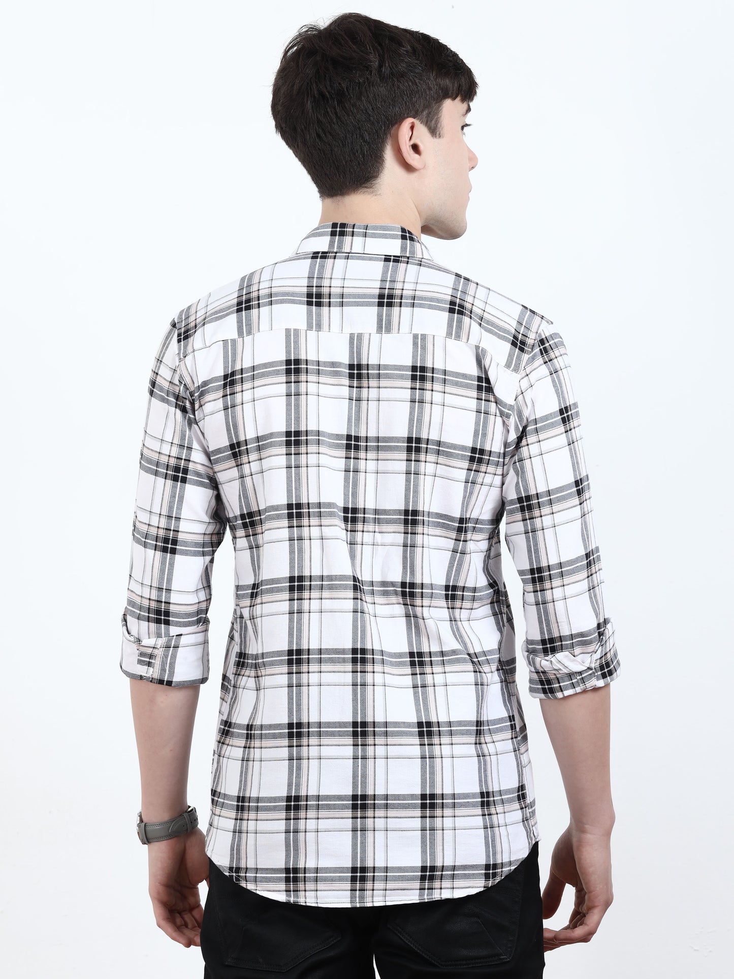 Black & Beige Tartan Opaque Mens Casual Check Shirts for men