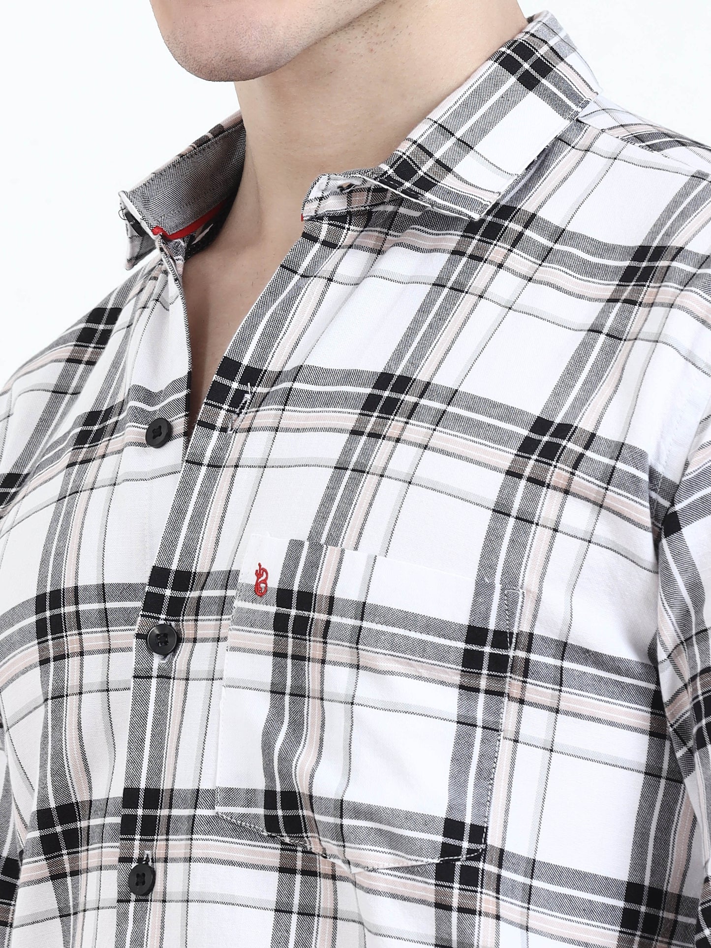 Black & Beige Tartan Opaque Mens Casual Check Shirts for men