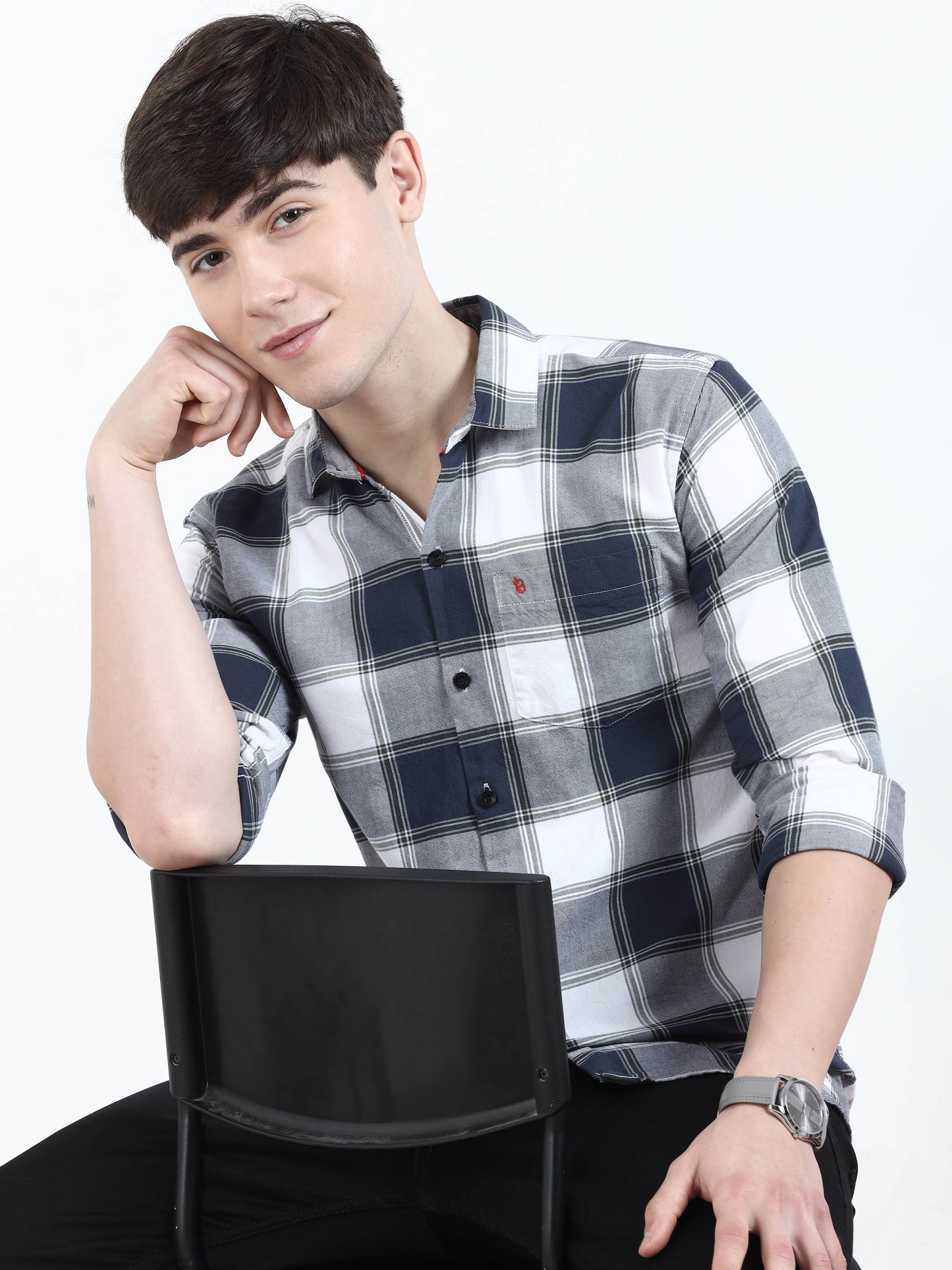 Classic Bluewood Long Sleeve Check Shirts For Men