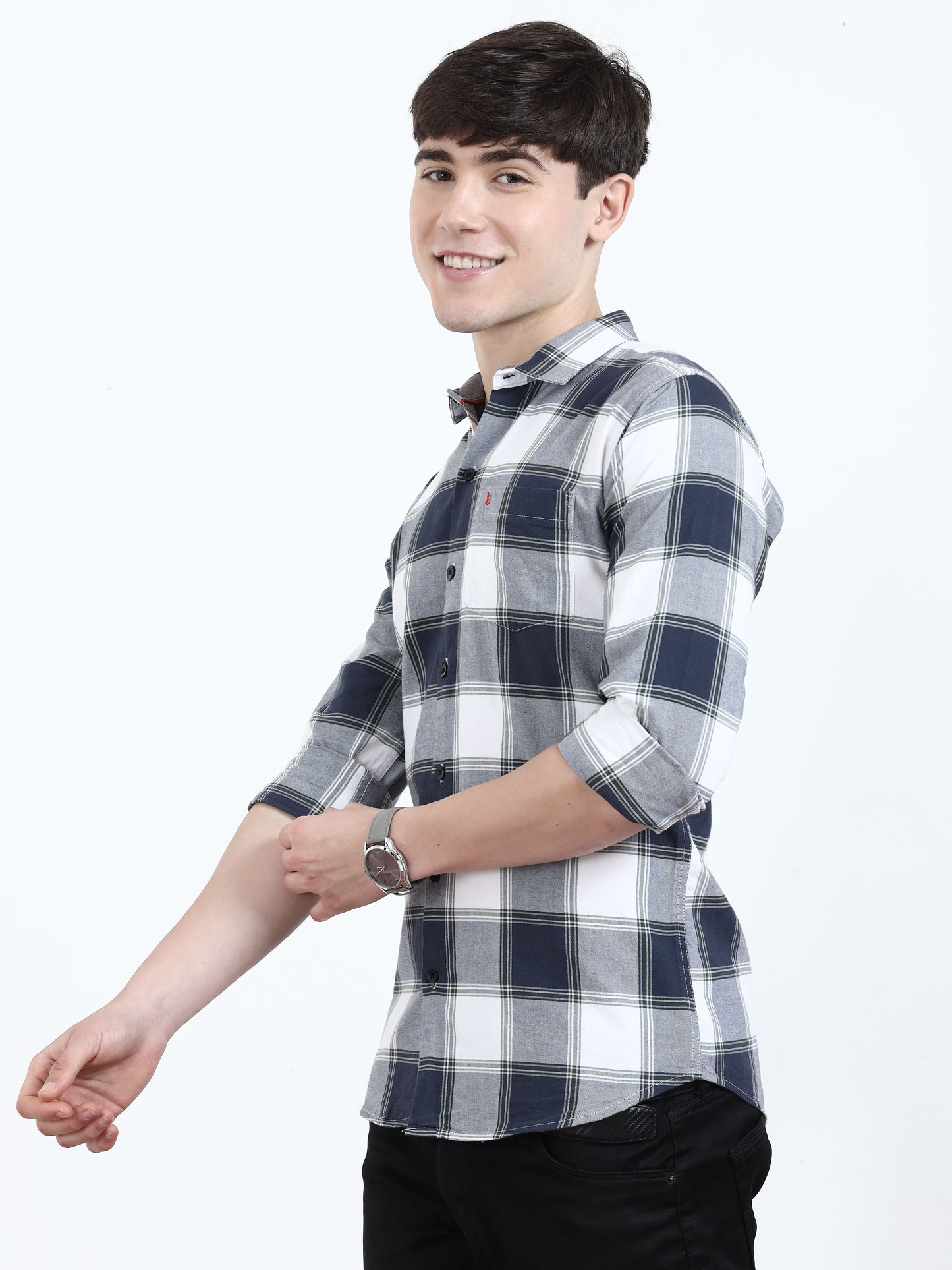 Classic Bluewood Long Sleeve Check Shirts For Men