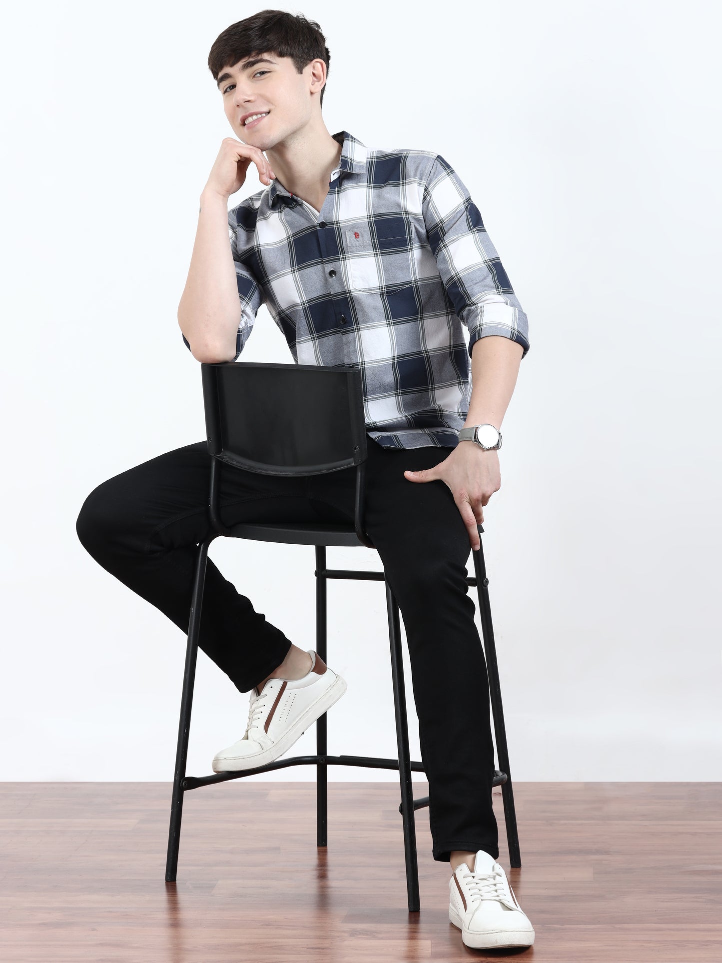 Classic Bluewood Long Sleeve Check Shirts For Men