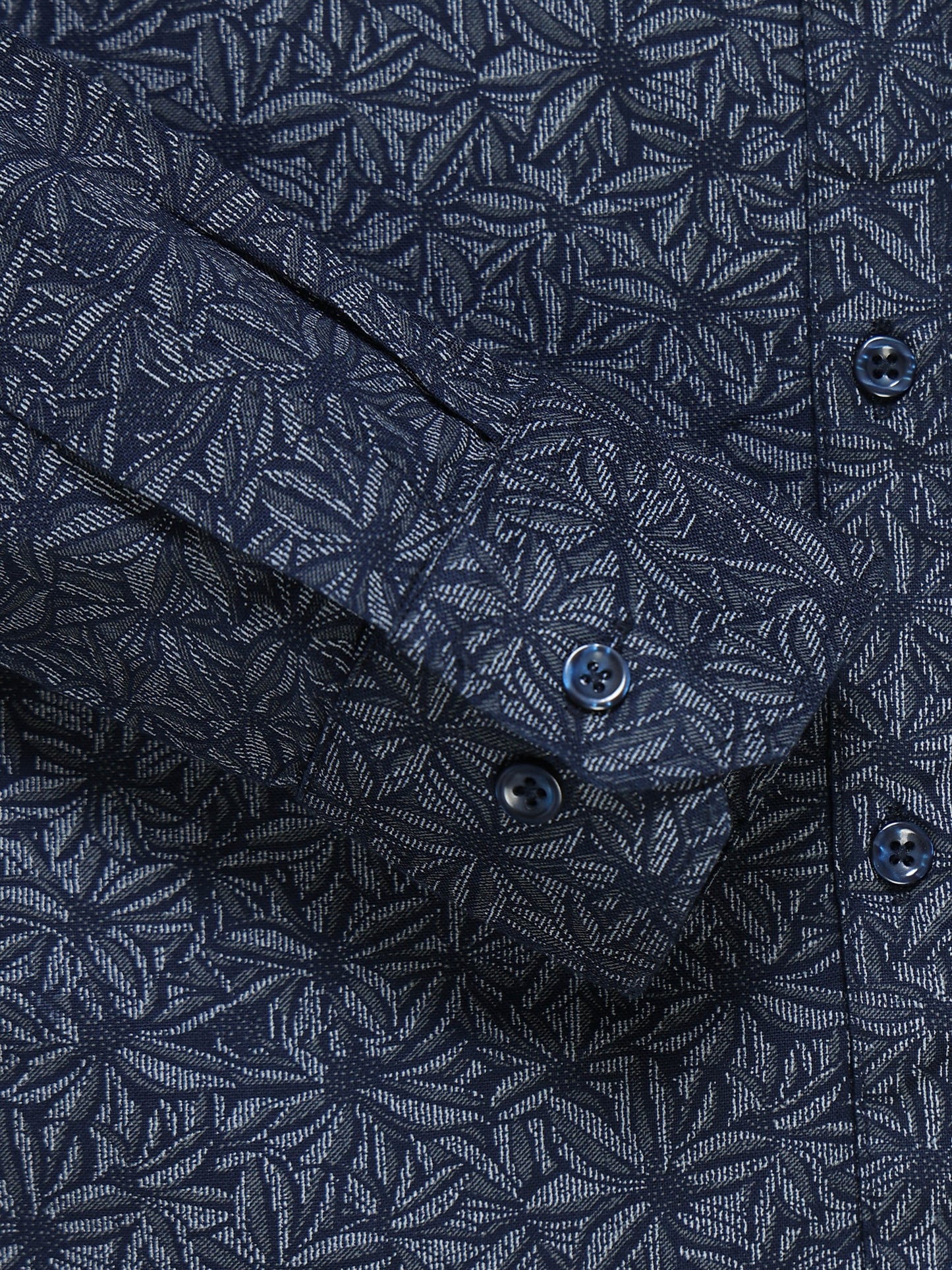 Men's Linen Navy Blue Micro Star Geometric Printed Shirt