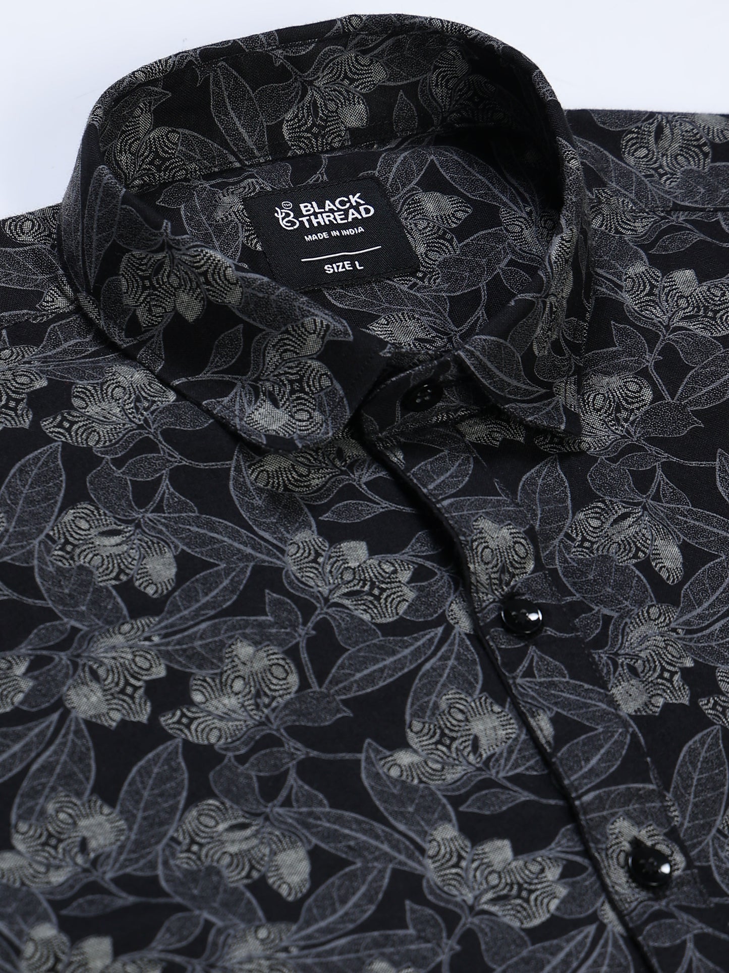 Men's Linen Black Floral Printed Shirt
