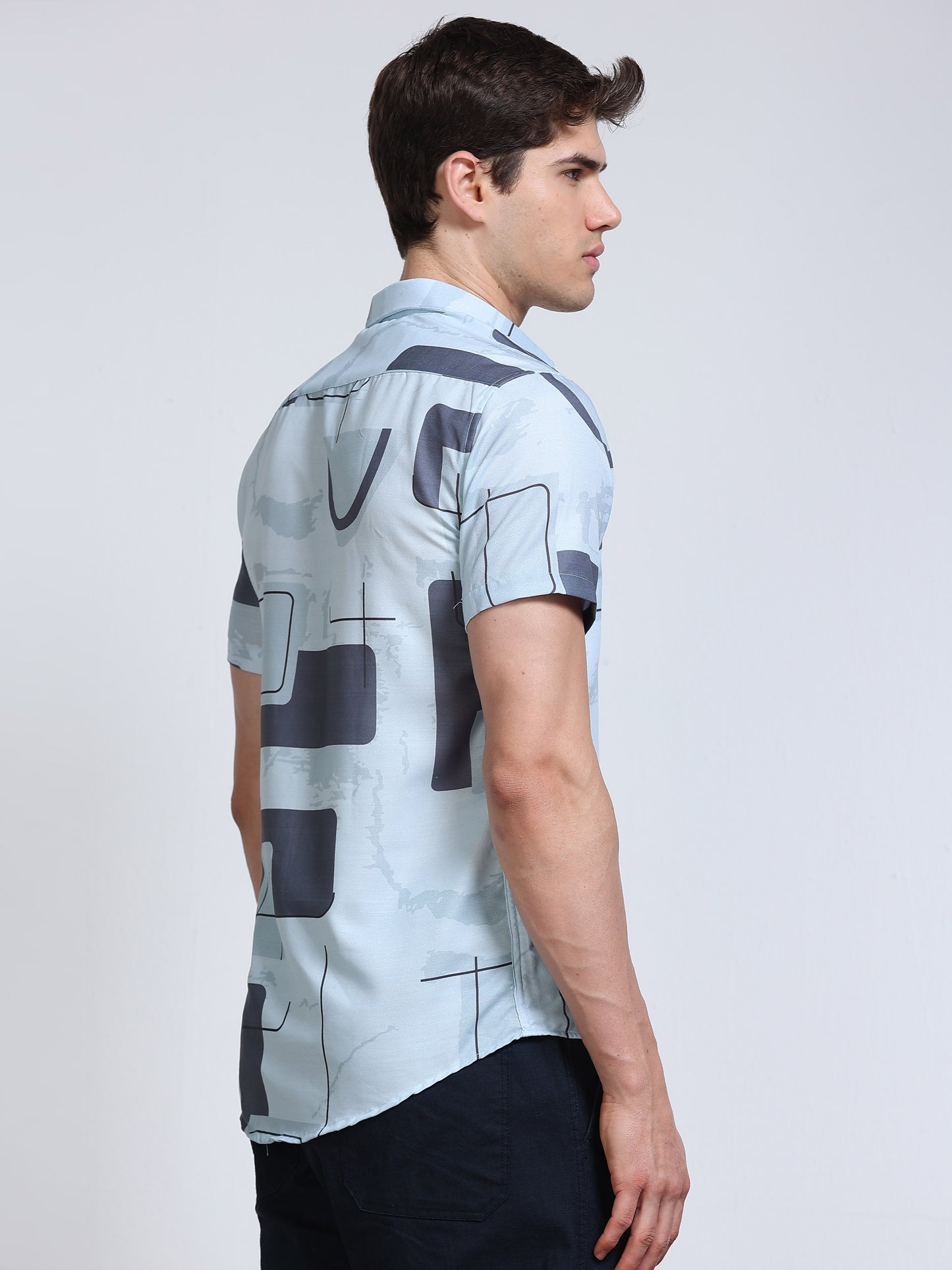 Men's Rayan Light Blue Geometric Printed Half Sleeve Shirt