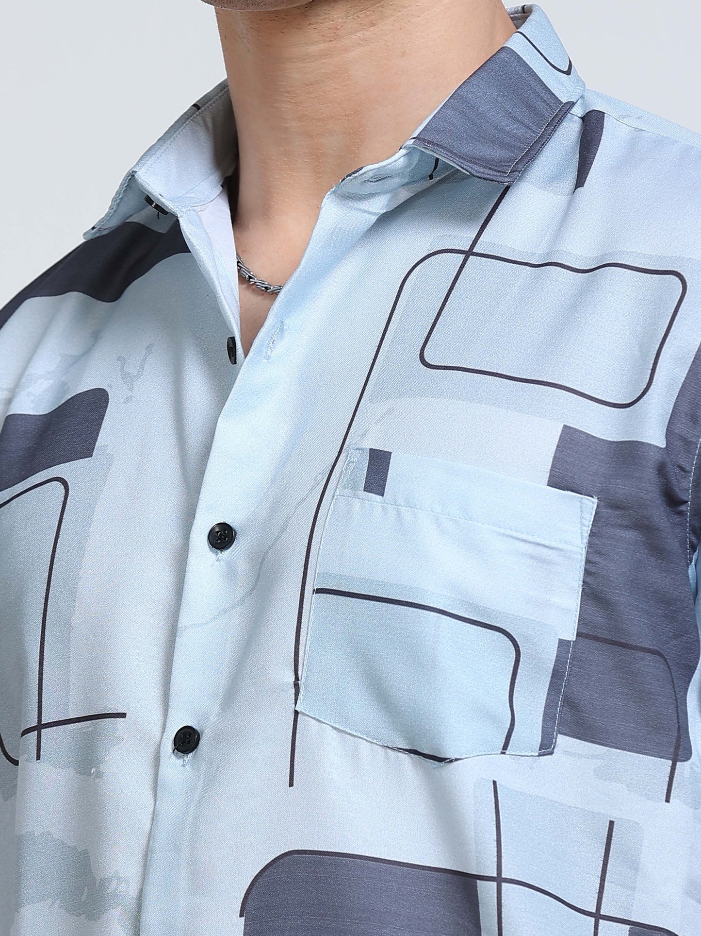Men's Rayan Light Blue Geometric Printed Half Sleeve Shirt