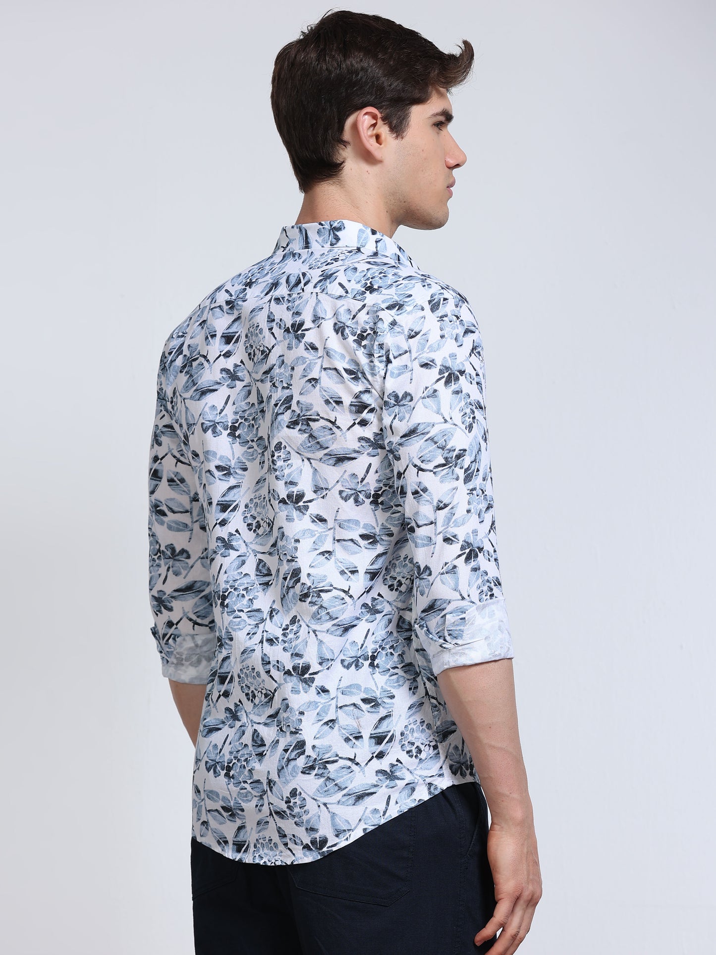 Men's Linen White Floral Printed Shirt