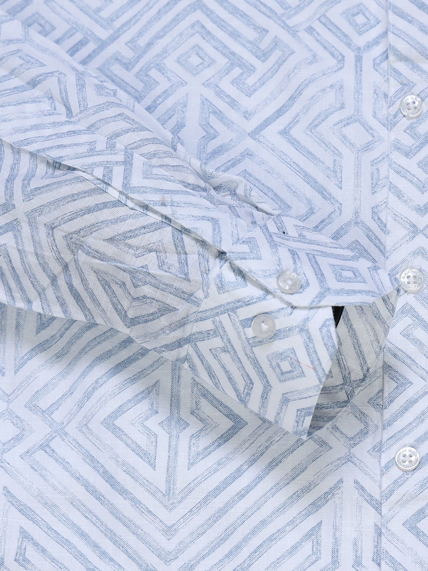 Men's Linen White Geometric Diamond Printed Shirt