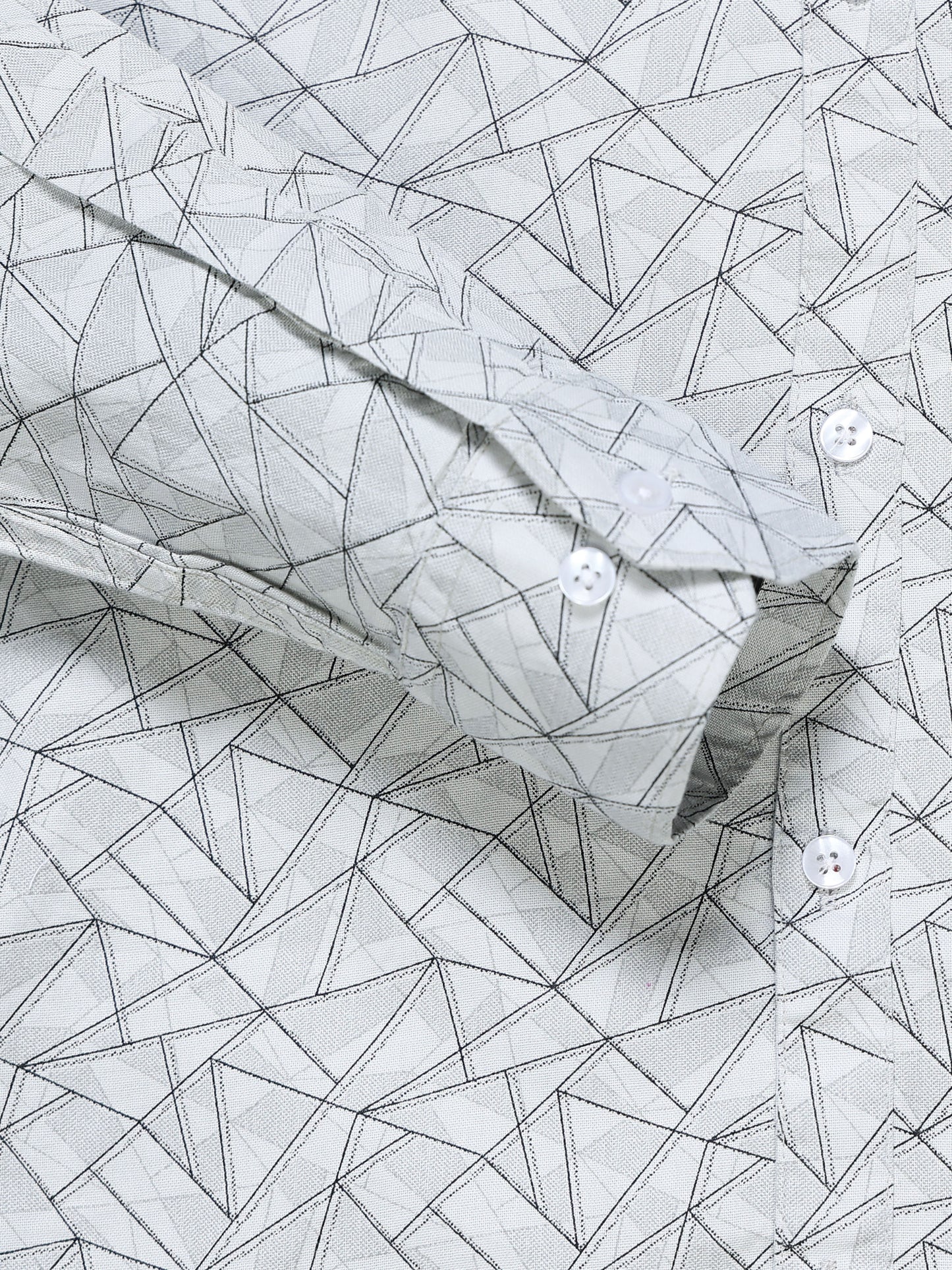 Men's Linen Grey Geometric Triangle Printed Shirt