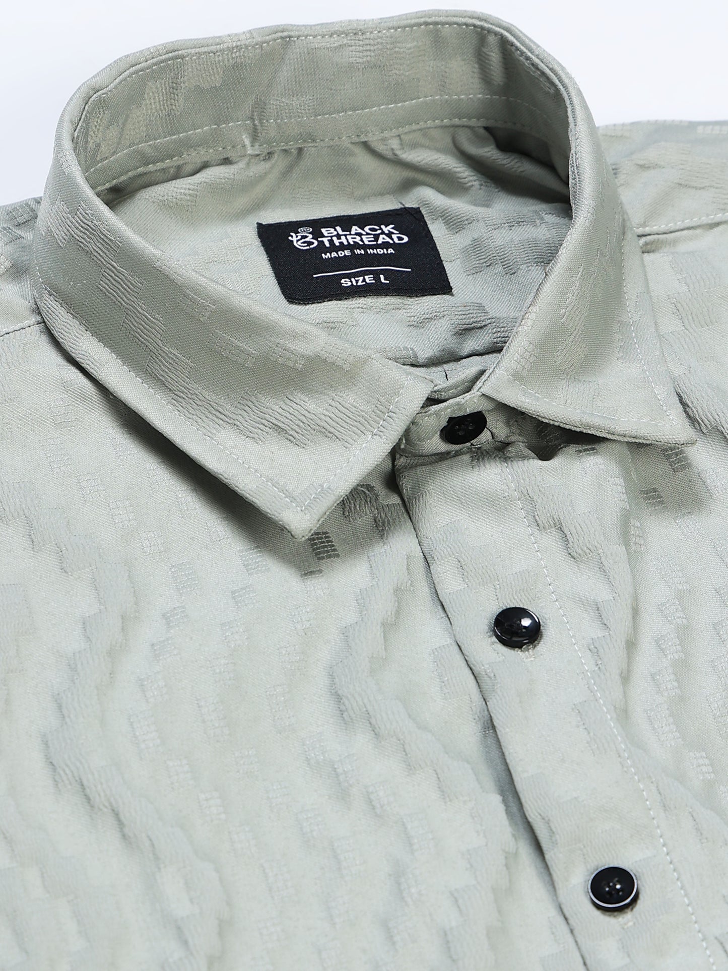 Men's Sage Green Wave Textured Casual Shirt