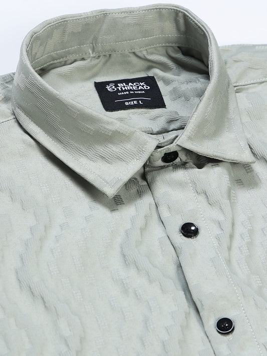 Men's Sage Green Wave Textured Casual Shirt