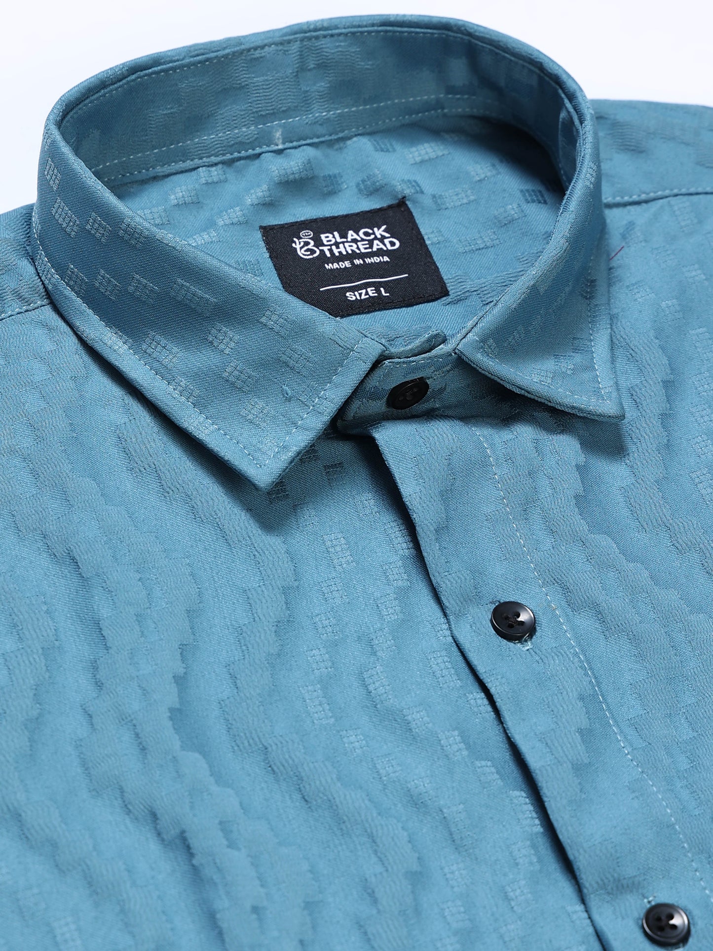Men's Steel Blue Wave Textured Casual Shirt