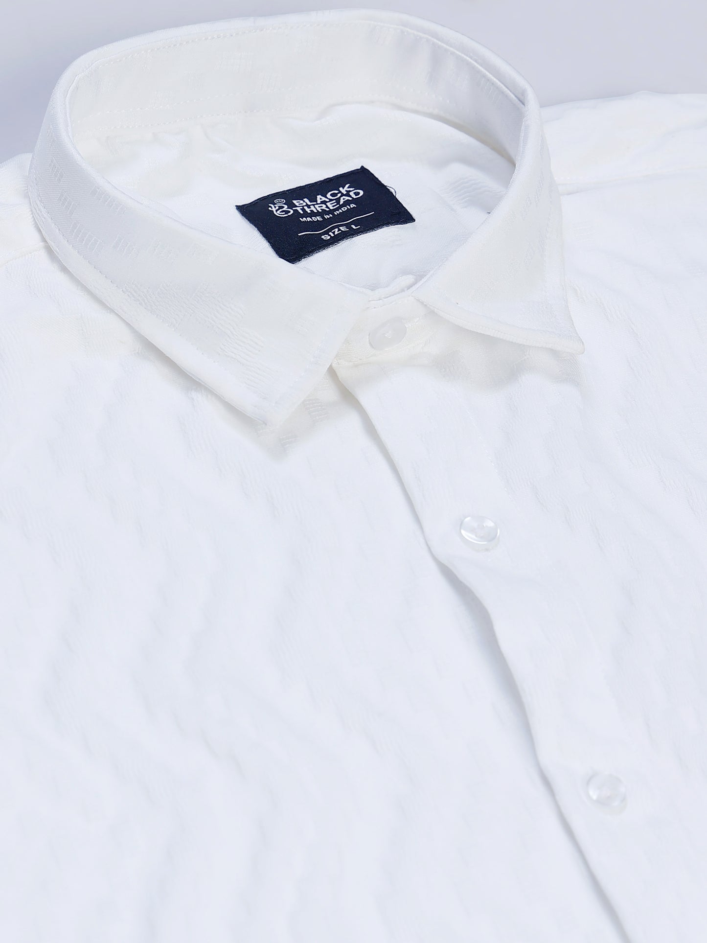 Men's White Wave Textured Casual Shirt