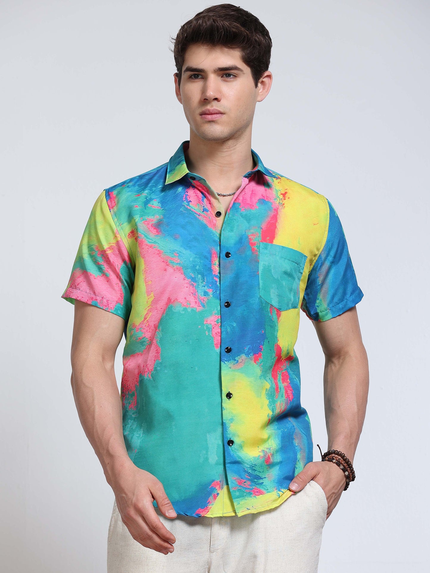 Men's Rayan Multicolour Tie-Dye Abstract Printed Half Sleeve Shirt