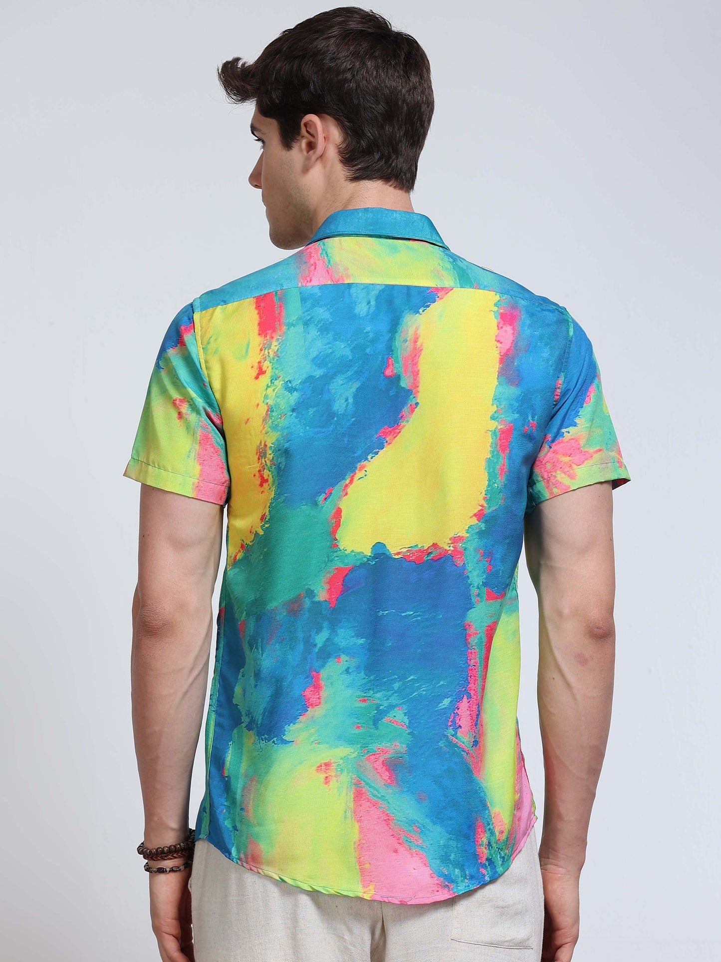 Men's Rayan Multicolour Tie-Dye Abstract Printed Half Sleeve Shirt